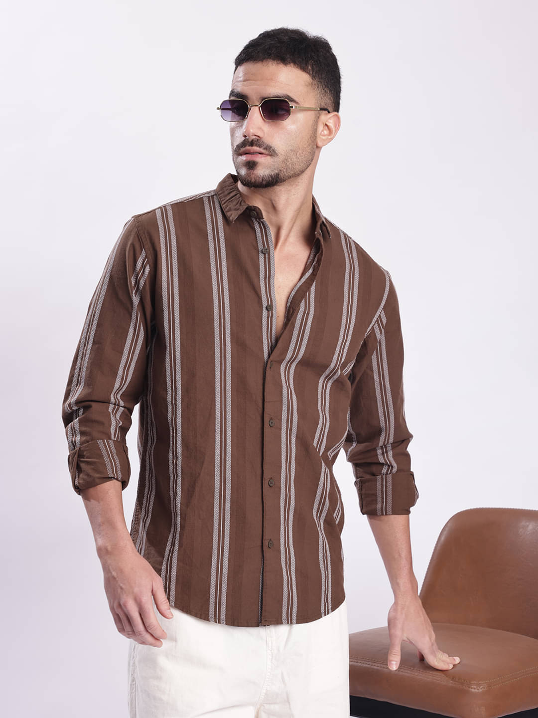    			Bene Kleed 100% Cotton Regular Fit Striped Full Sleeves Men's Casual Shirt - Brown ( Pack of 1 )
