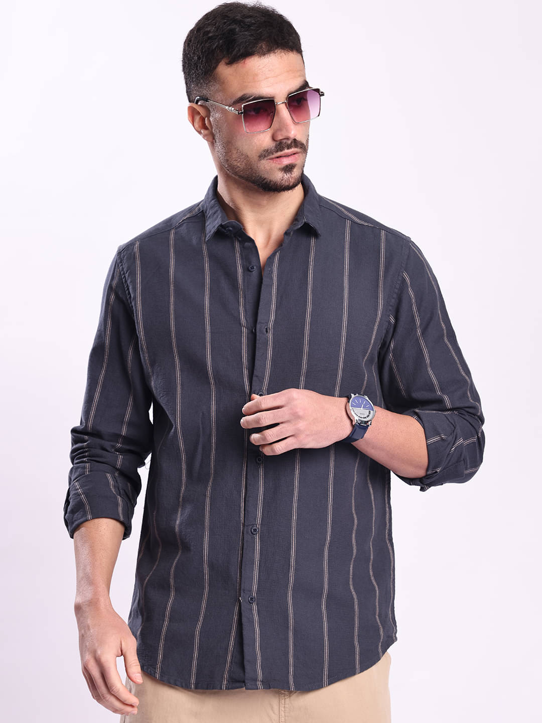     			Bene Kleed 100% Cotton Regular Fit Striped Full Sleeves Men's Casual Shirt - Navy Blue ( Pack of 1 )