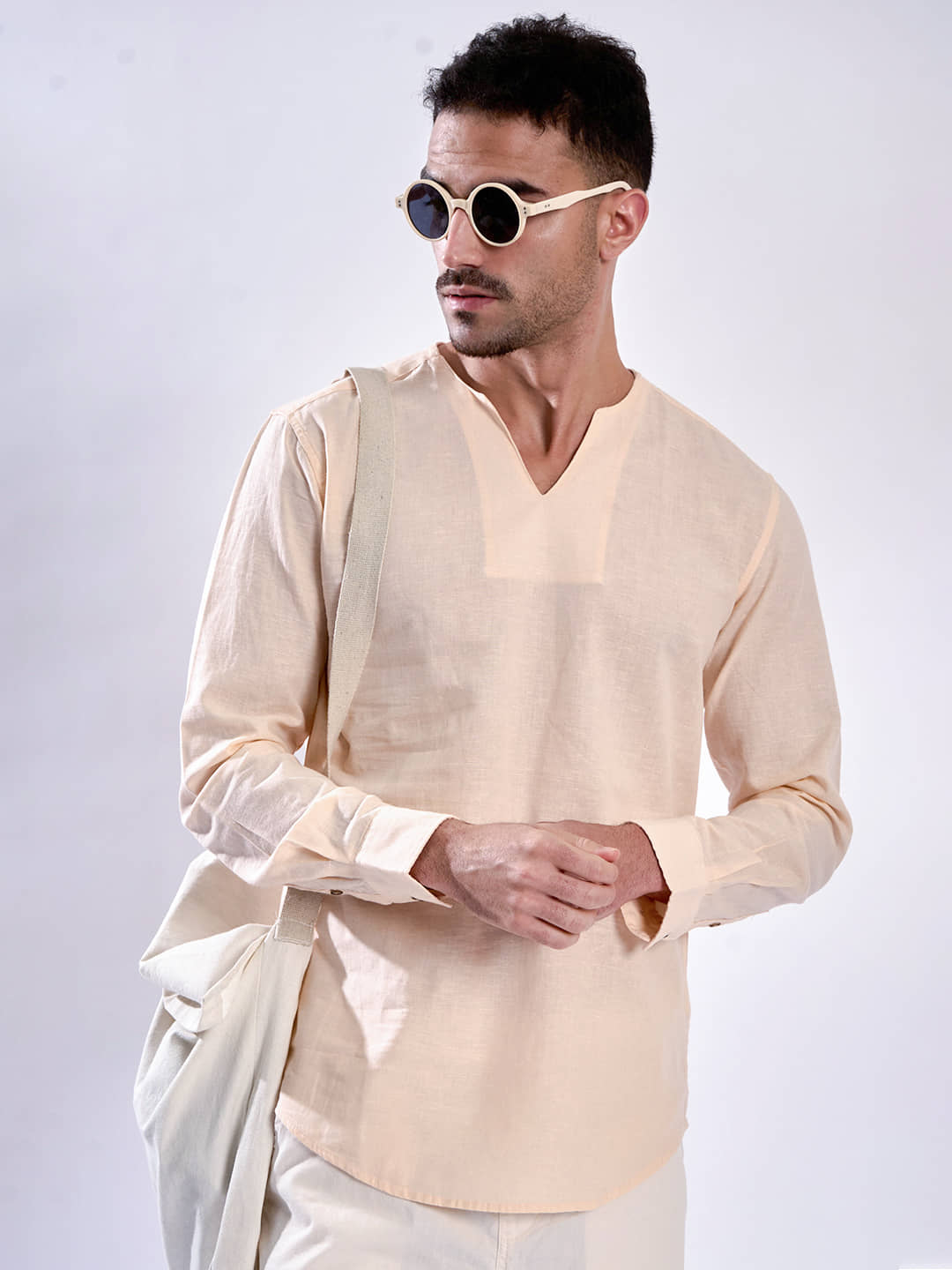 Bene Kleed Cotton Blend Plain Regular Kurta For Men ( Peach ) - Kurtas & Kurta Sets | Buy online on ZillyBuy