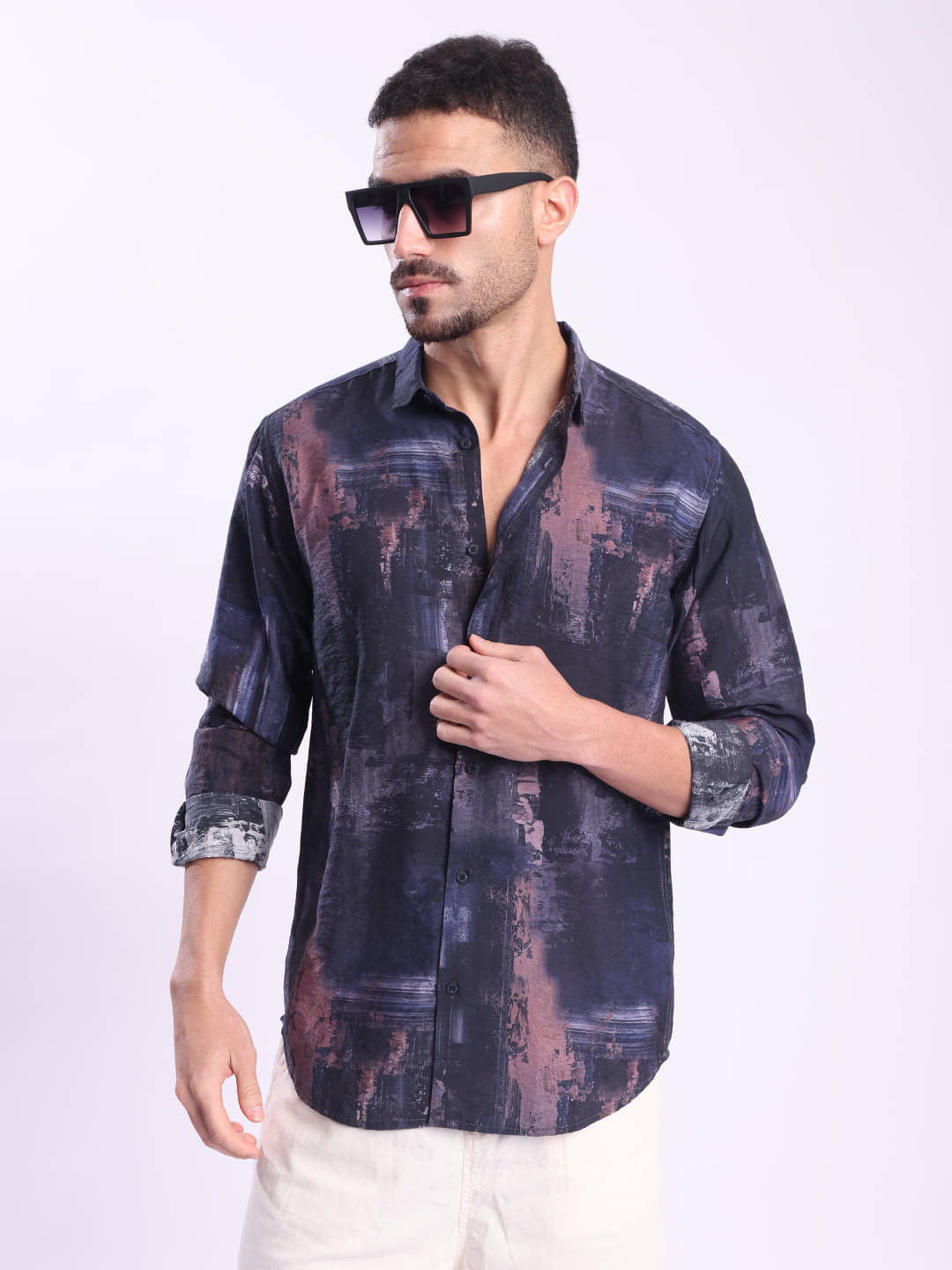     			Bene Kleed Polyester Slim Fit Self Design Full Sleeves Men's Casual Shirt - Purple ( Pack of 1 )