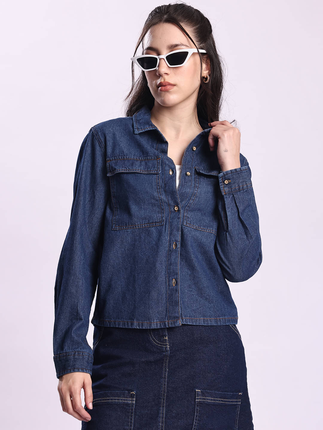 Bene Kleed Women Solid Cotton Shirt ( Blue ) Bene Kleed Women Solid Cotton Shirt ( Blue )