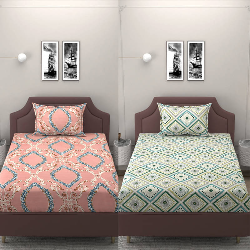     			Bromwick Microfiber 1 Single Bedsheet with 1 Pillow Cover ( Multicolor )