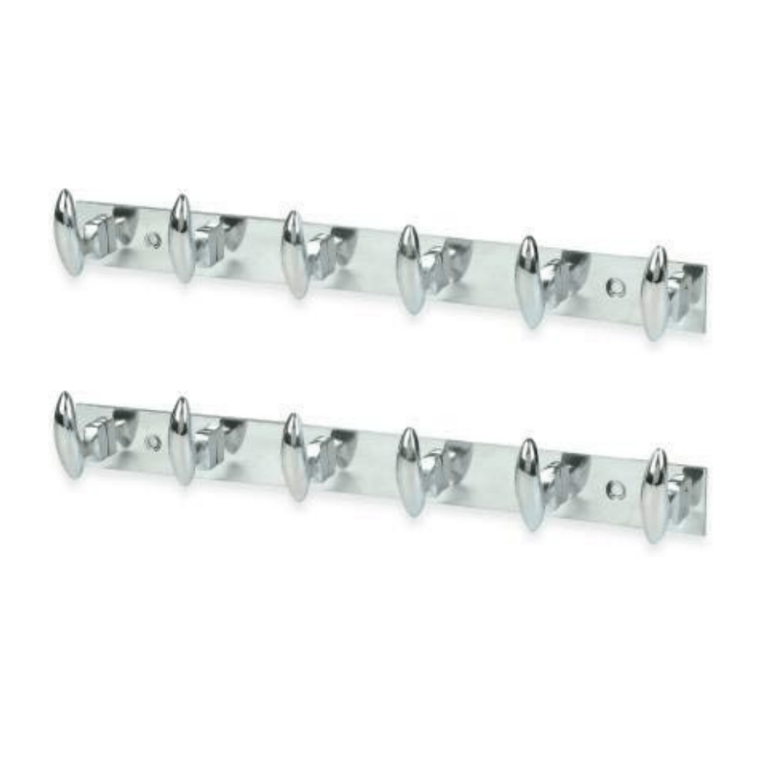 COSSIMO Bullet-Hanger Stainless Steel 6 Pin Cloth Hanger Bathroom, Kitchen, Wall Wardrobe Door, Hooks For Hanging keys, Clothes Holder Hook Rail - Set of 2