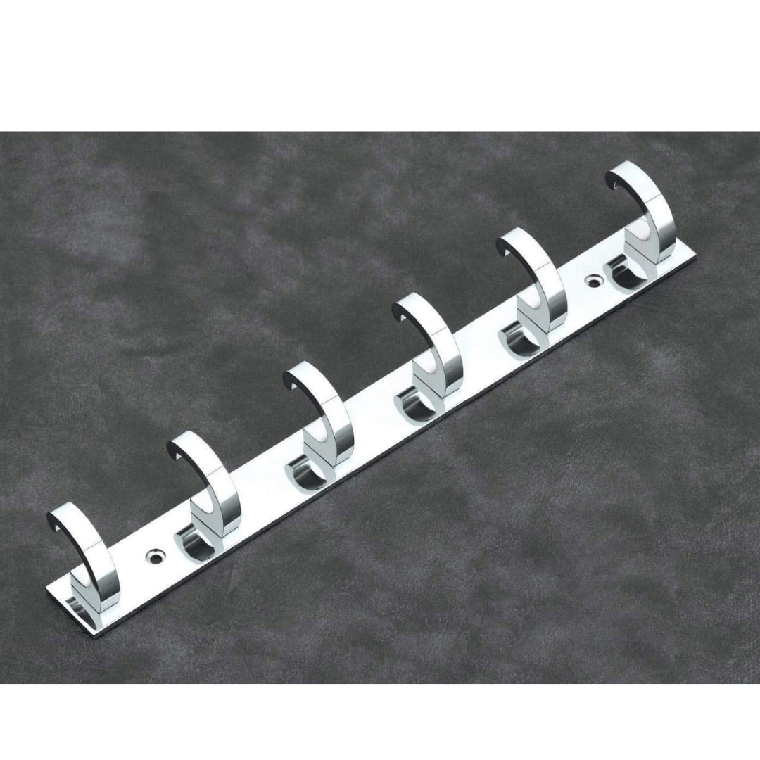 COSSIMO C-Point Hanger Stainless Steel 6 Pin Cloth Hanger Bathroom, Kitchen, Wall Wardrobe Door, Hooks For Hanging keys, Clothes Holder Hook Rail - Set of 1