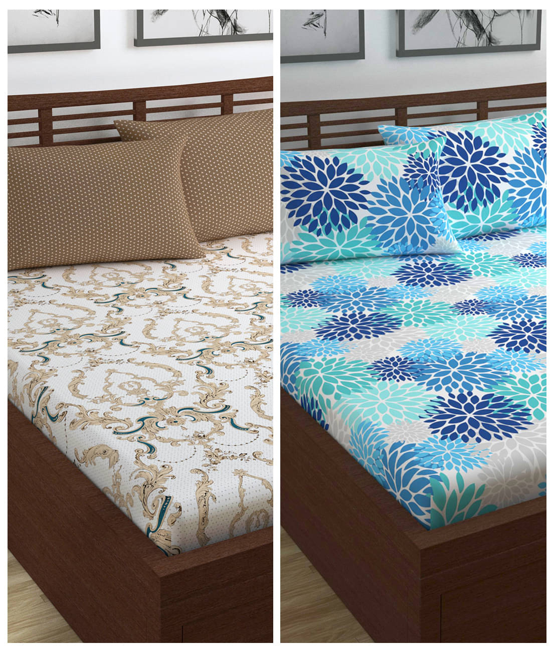     			DIVINE CASA Cotton 2 Double Bedsheet with 4 Pillow Covers ( Multicolor )