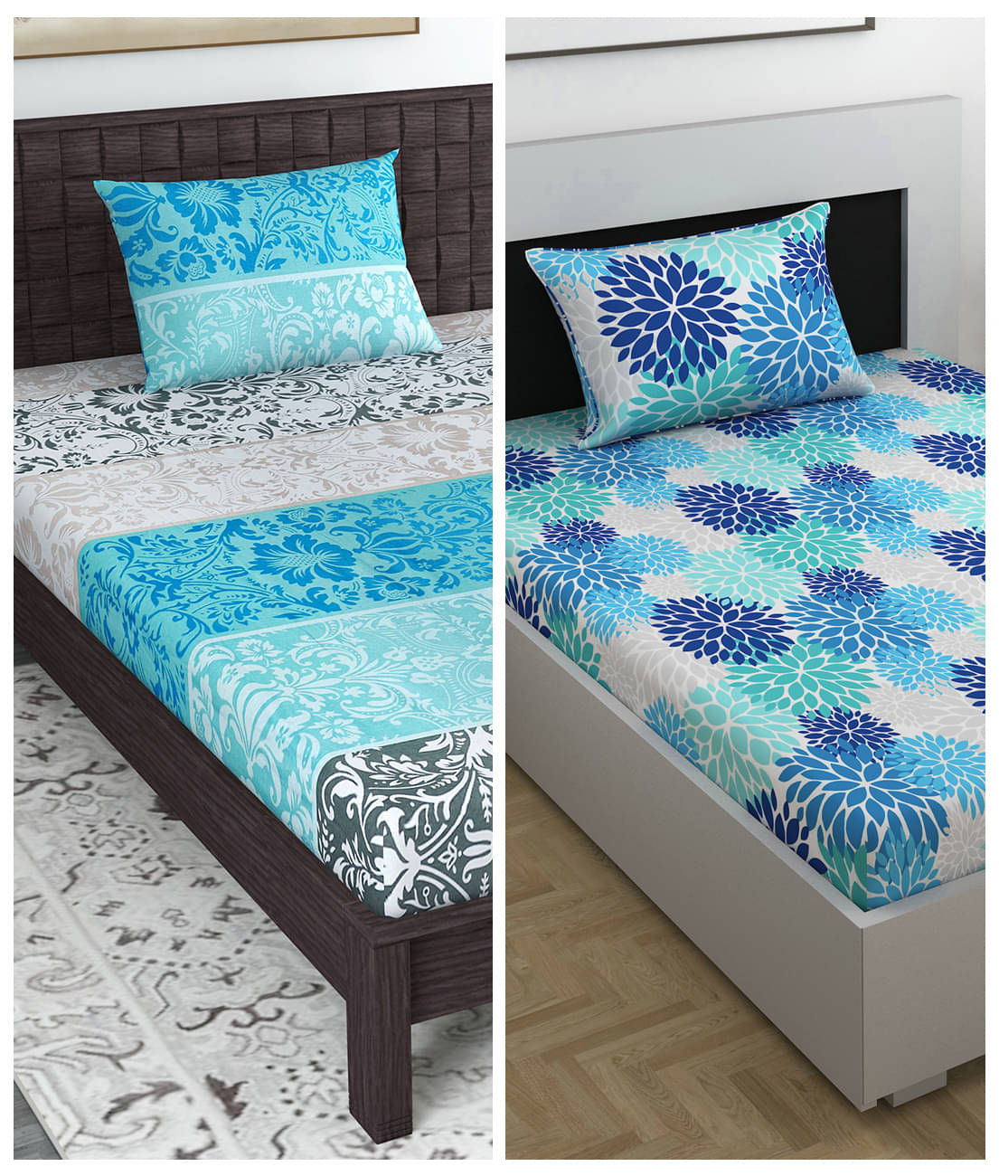     			DIVINE CASA Cotton 2 Single Bedsheet with 2 Pillow Covers ( Blue )