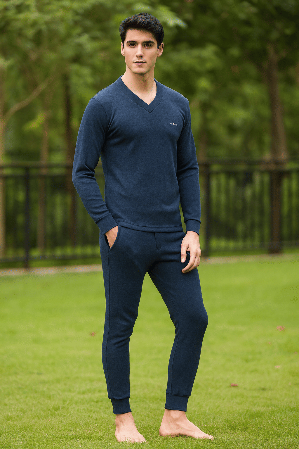 Dollar Pack of 1 Polyester Thermal Sets For Men's ( Navy Blue )