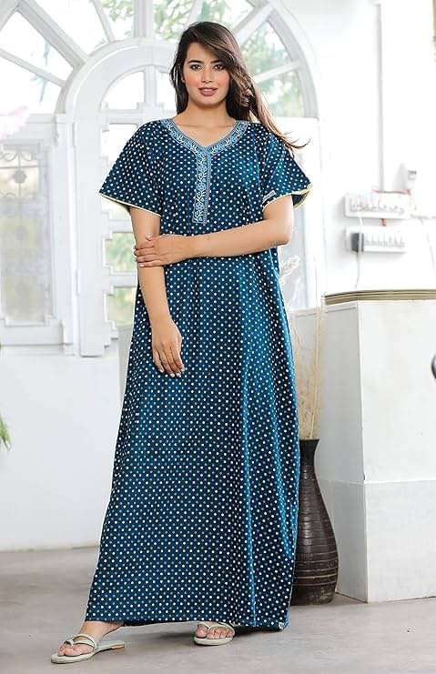     			G4Girl Cotton Embroidered Women Regular Nighty ( Blue )