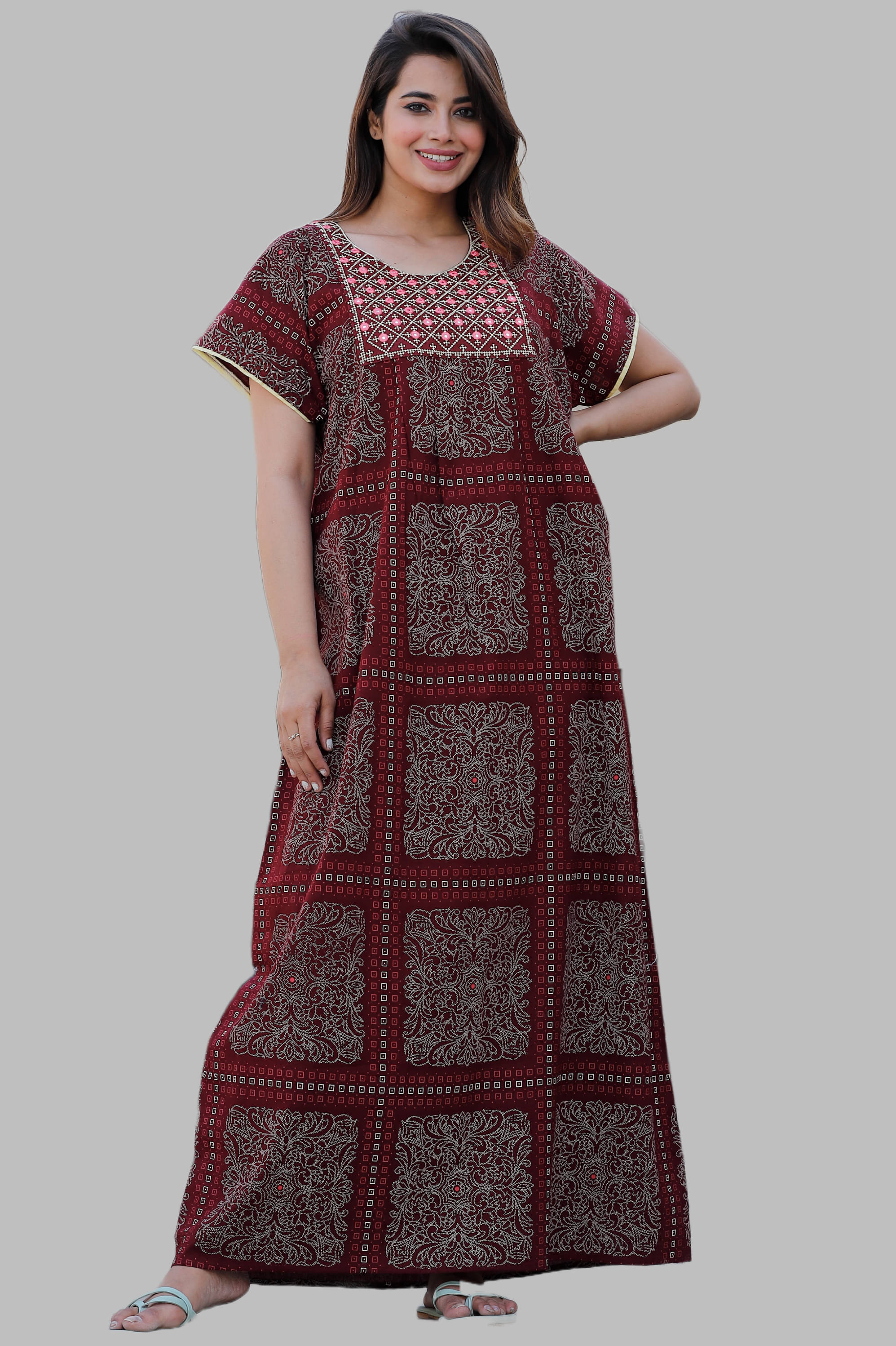     			G4Girl Cotton Printed Women Regular Nighty ( Maroon )