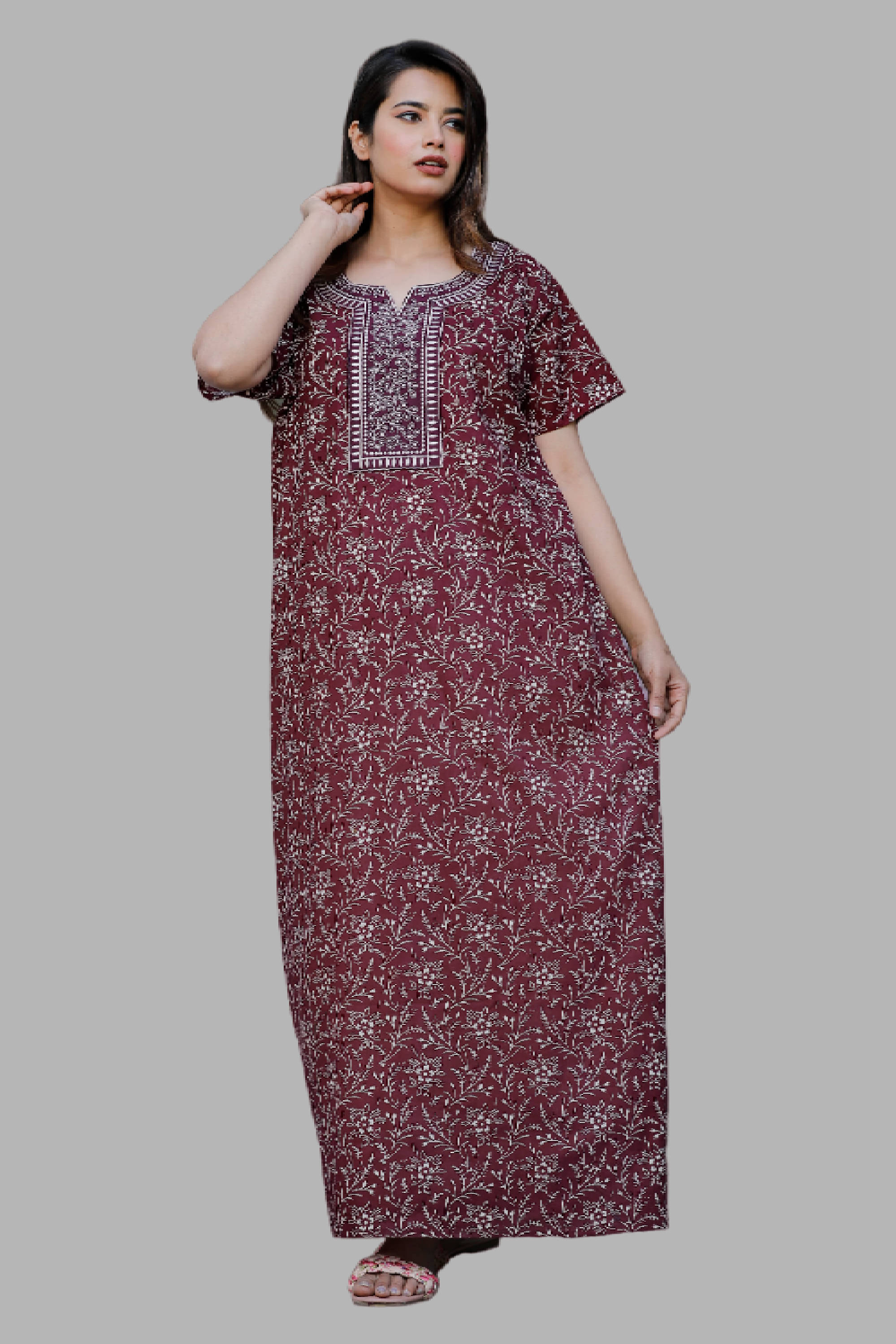     			G4Girl Cotton Printed Women Regular Nighty ( Maroon )