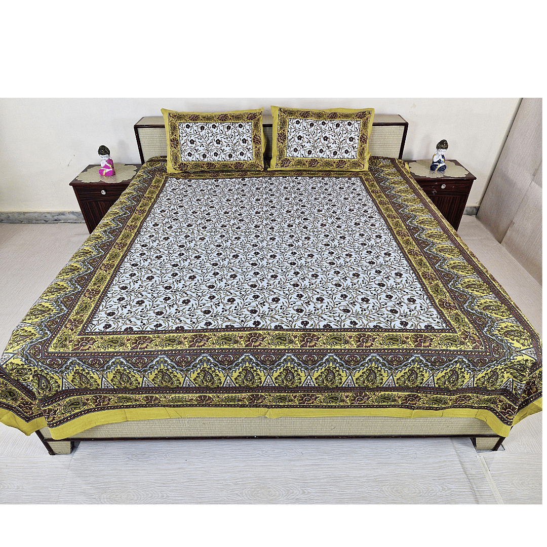    			HomeSpire Cotton 1 Double Bedsheet with 2 Pillow Covers ( Mustard )