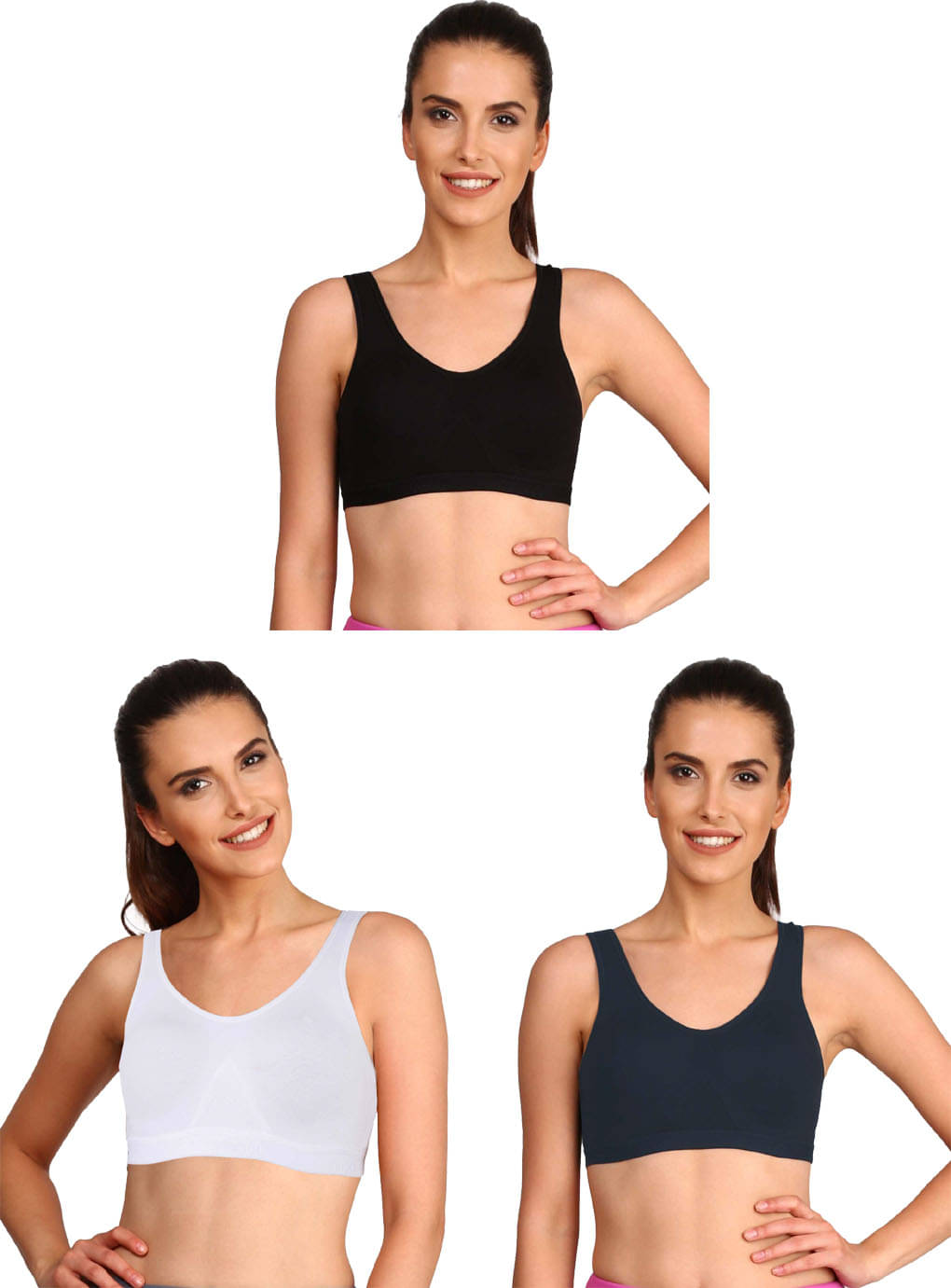     			Jockey Pack of 3 Cotton Non Padded Sports Bra For Women ( Multicolor 9 )