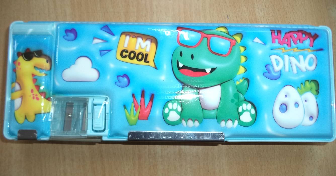     			Joymart Plastic Happy Dinor , I M Cool Themes Pencil Case Box Double Compartment Magnetic Pencil Box For Boys-Girl,Pen & Pencil Holder,Geometry Box,Stationary Organizer Box For Kids,Birthday Return Gift For Kids