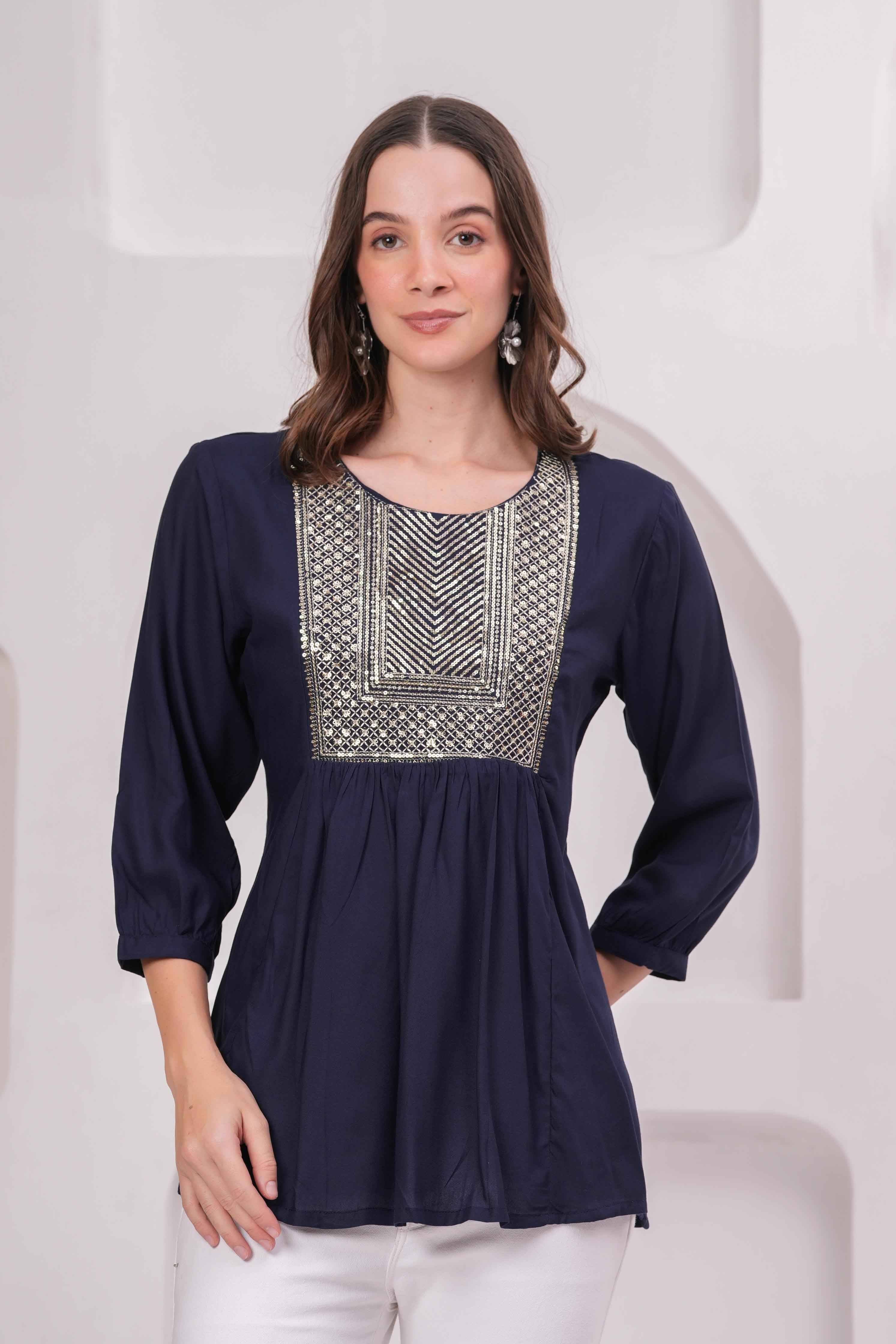 Jyoti Women's Rayon Regular Top ( Navy Blue ) Jyoti Women's Rayon Regular Top ( Navy Blue )
