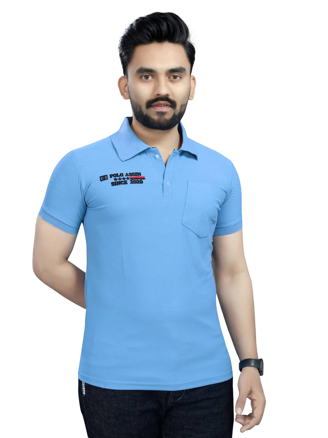     			KE ENTERPRISE Men Cotton Blend Regular Fit Solid Polo T Shirt ( Blue )