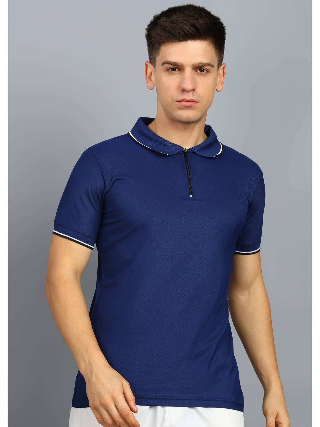     			KE ENTERPRISE Men Cotton Blend Regular Fit Solid Polo T Shirt ( Navy Blue )
