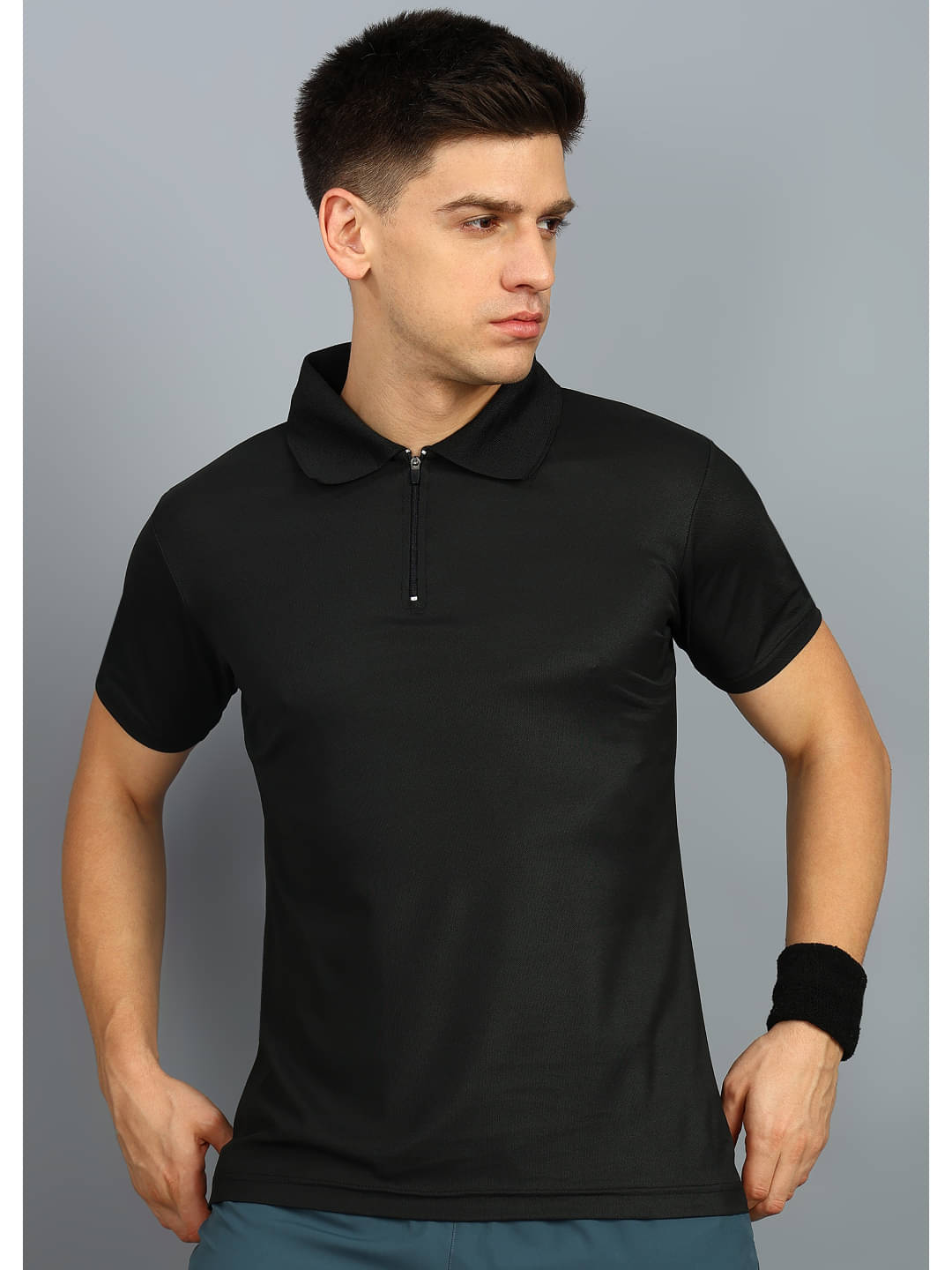     			KE ENTERPRISE Men Cotton Blend Regular Fit Solid Polo T Shirt ( Black )