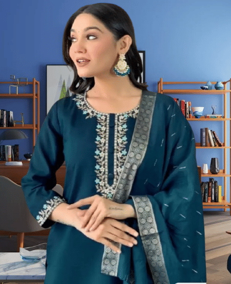     			KRISHNA ENTERPRISE Women Rayon Embroidered A-line Kurti With Salwar ( Blue )