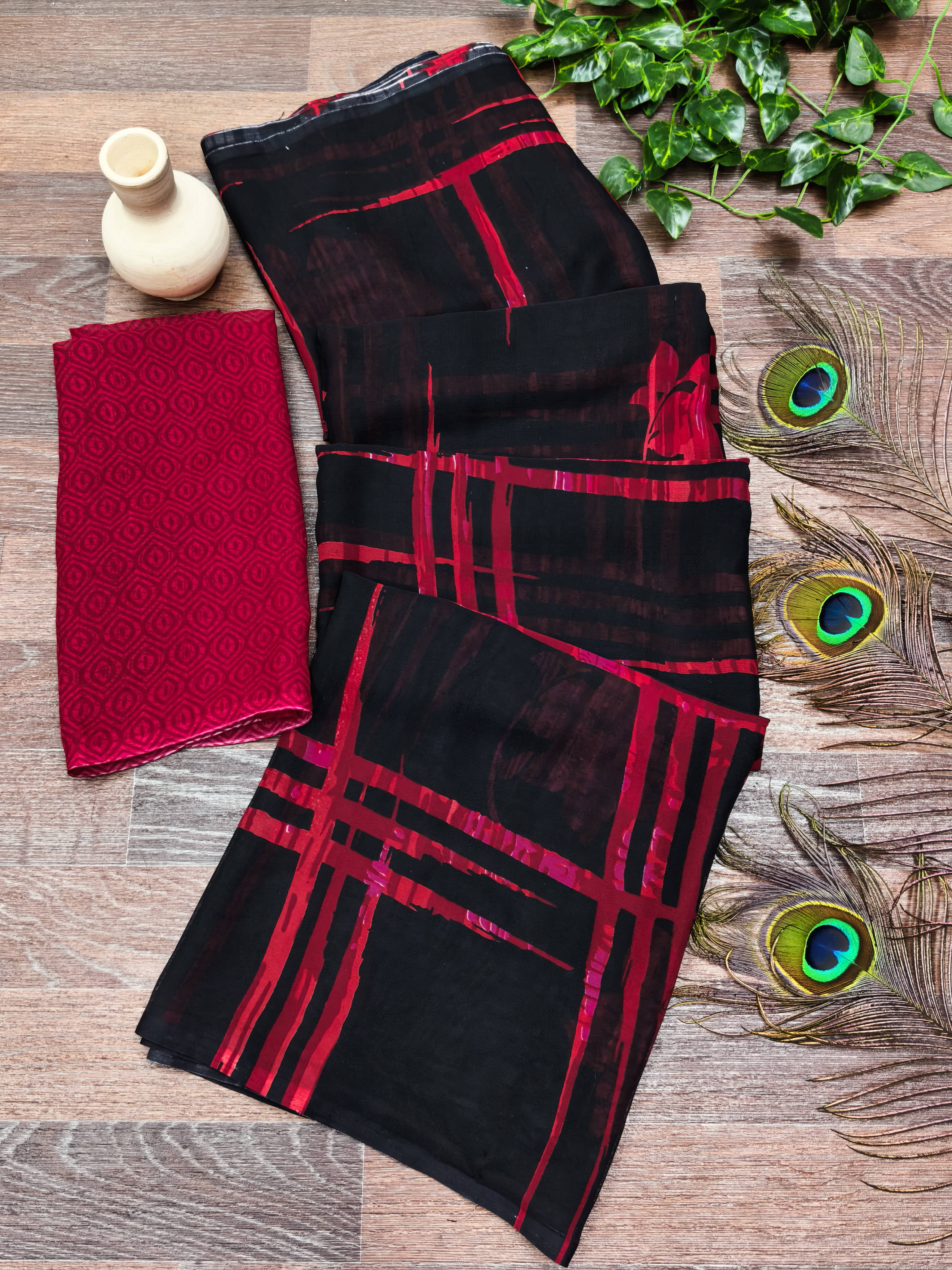 Kashvi Sarees Georgette Printed Ilkal Saree With Unstitched Blouse Piece ( BLACK ) Kashvi Sarees Georgette Printed Ilkal Saree With Unstitched Blouse Piece ( BLACK )