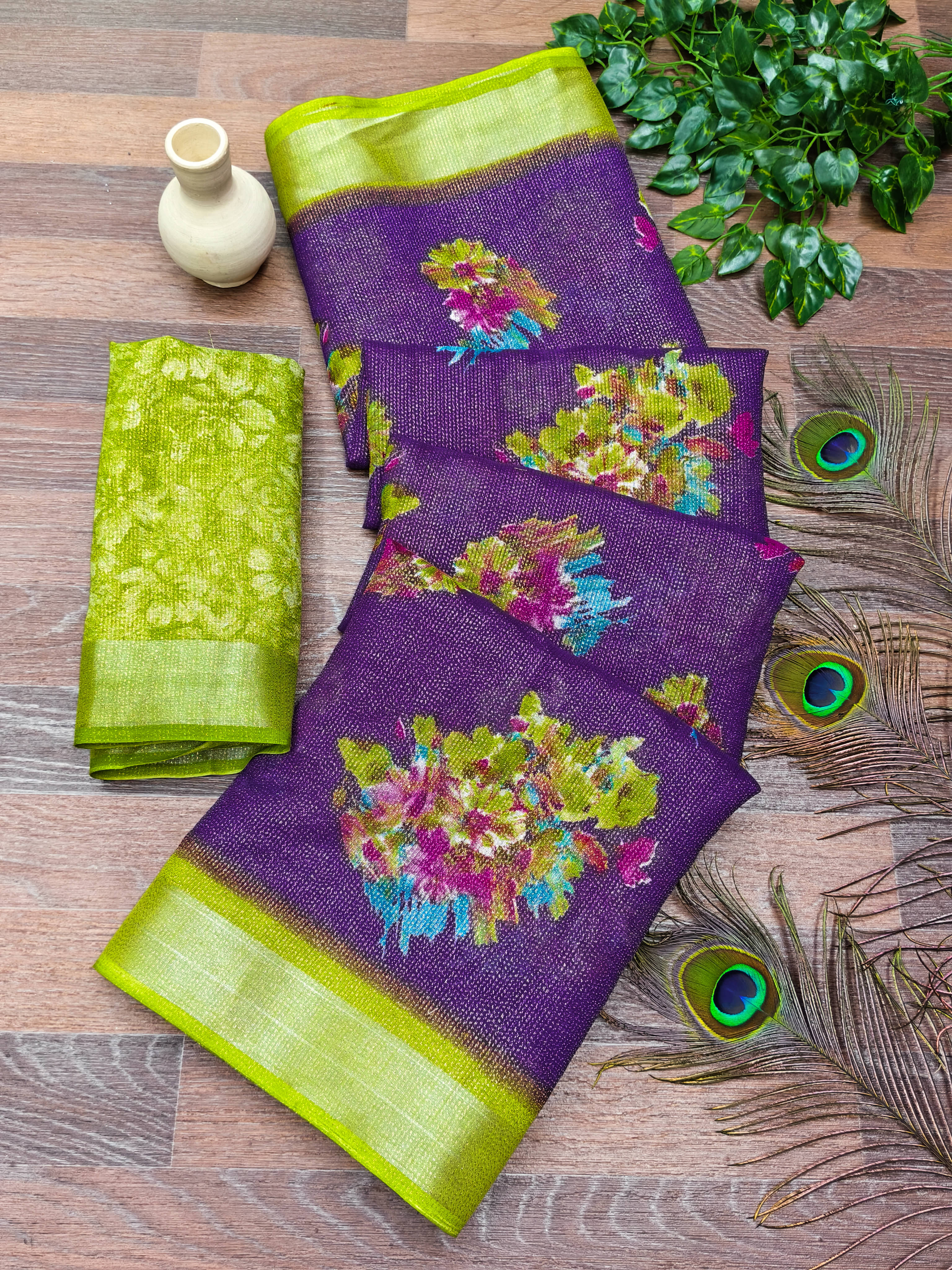     			Kashvi Sarees Linen Printed Ilkal Saree With Unstitched Blouse Piece ( PURPLE )