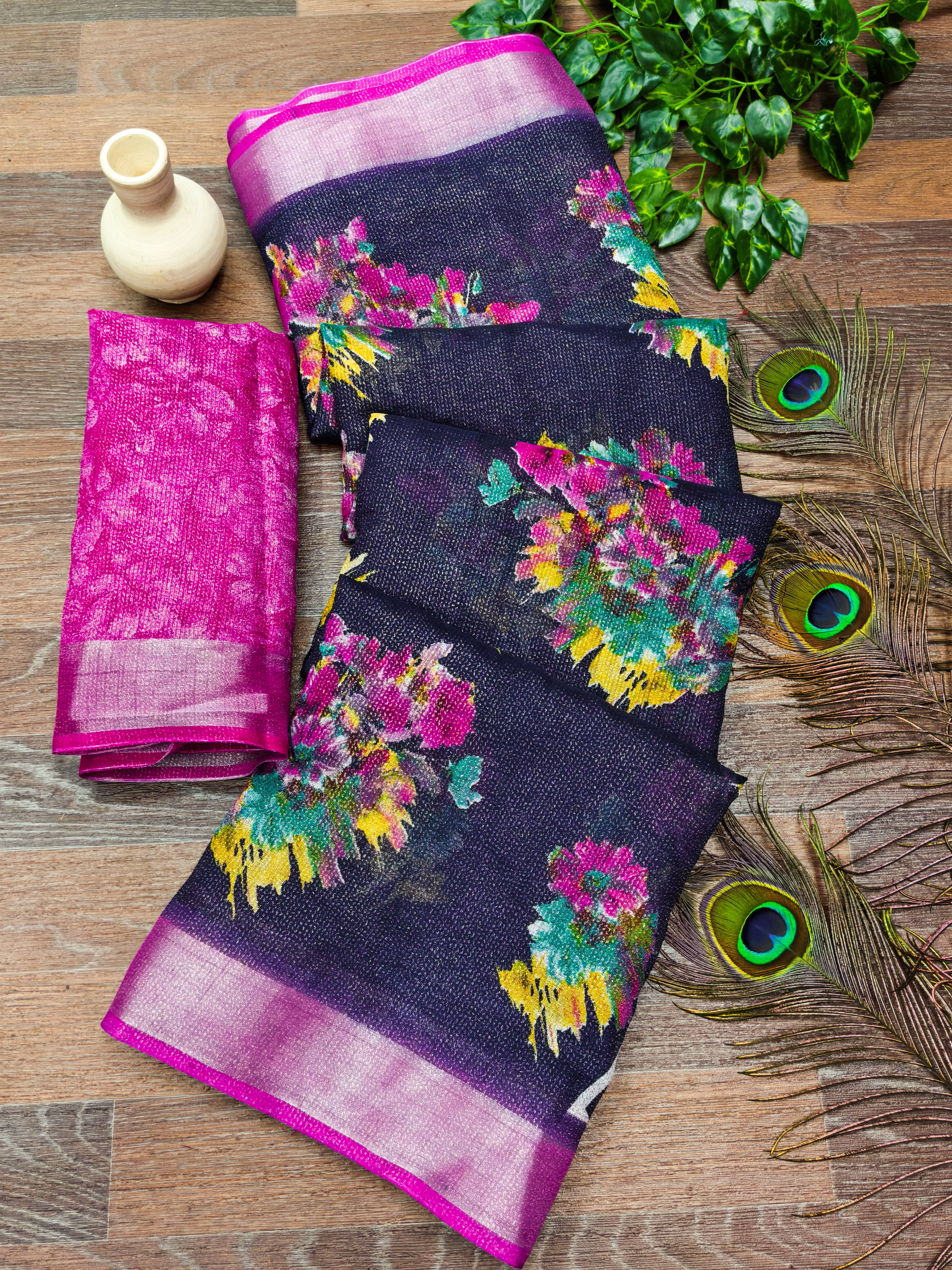     			Kashvi Sarees Linen Printed Ilkal Saree With Unstitched Blouse Piece ( BLUE )