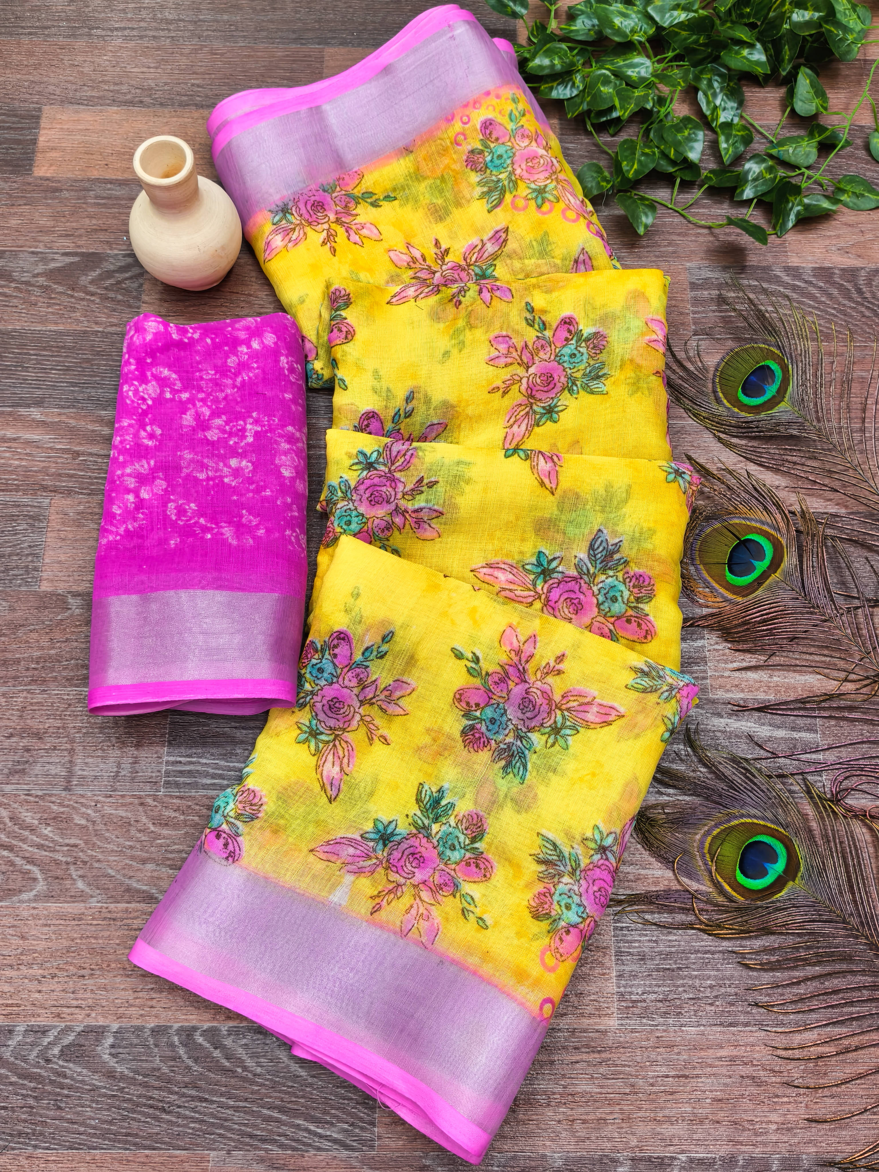 Kashvi Sarees Linen Printed Ilkal Saree With Unstitched Blouse Piece ( YELLOW )     			Kashvi Sarees Linen Printed Ilkal Saree With Unstitched Blouse Piece ( YELLOW )