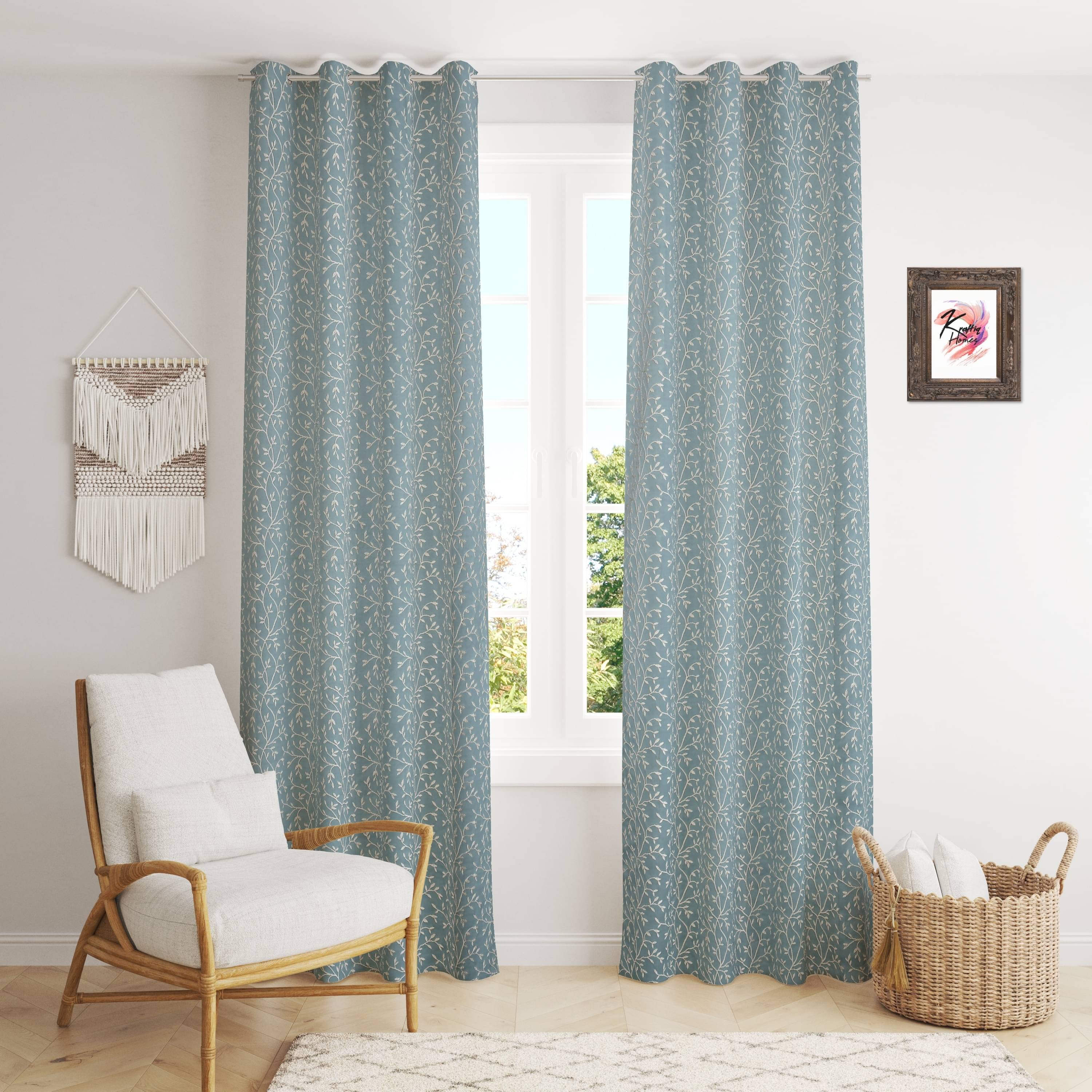 Kraftiq Homes Abstract Blackout Eyelet Curtain 9 ft ( Pack of 2 ) - Blue Kraftiq Homes Abstract Blackout Eyelet Curtain 9 ft ( Pack of 2 ) - Blue