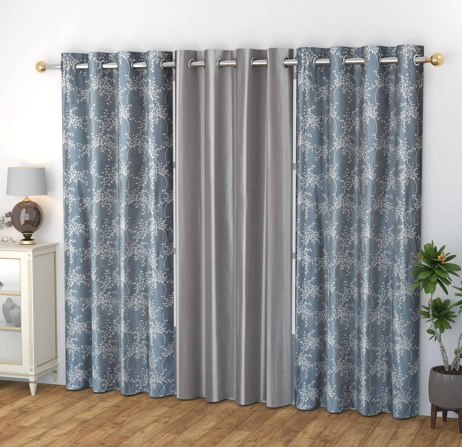Kraftiq Homes Abstract Semi-Transparent Eyelet Curtain 5 ft ( Pack of 3 ) - Grey Kraftiq Homes Abstract Semi-Transparent Eyelet Curtain 5 ft ( Pack of 3 ) - Grey