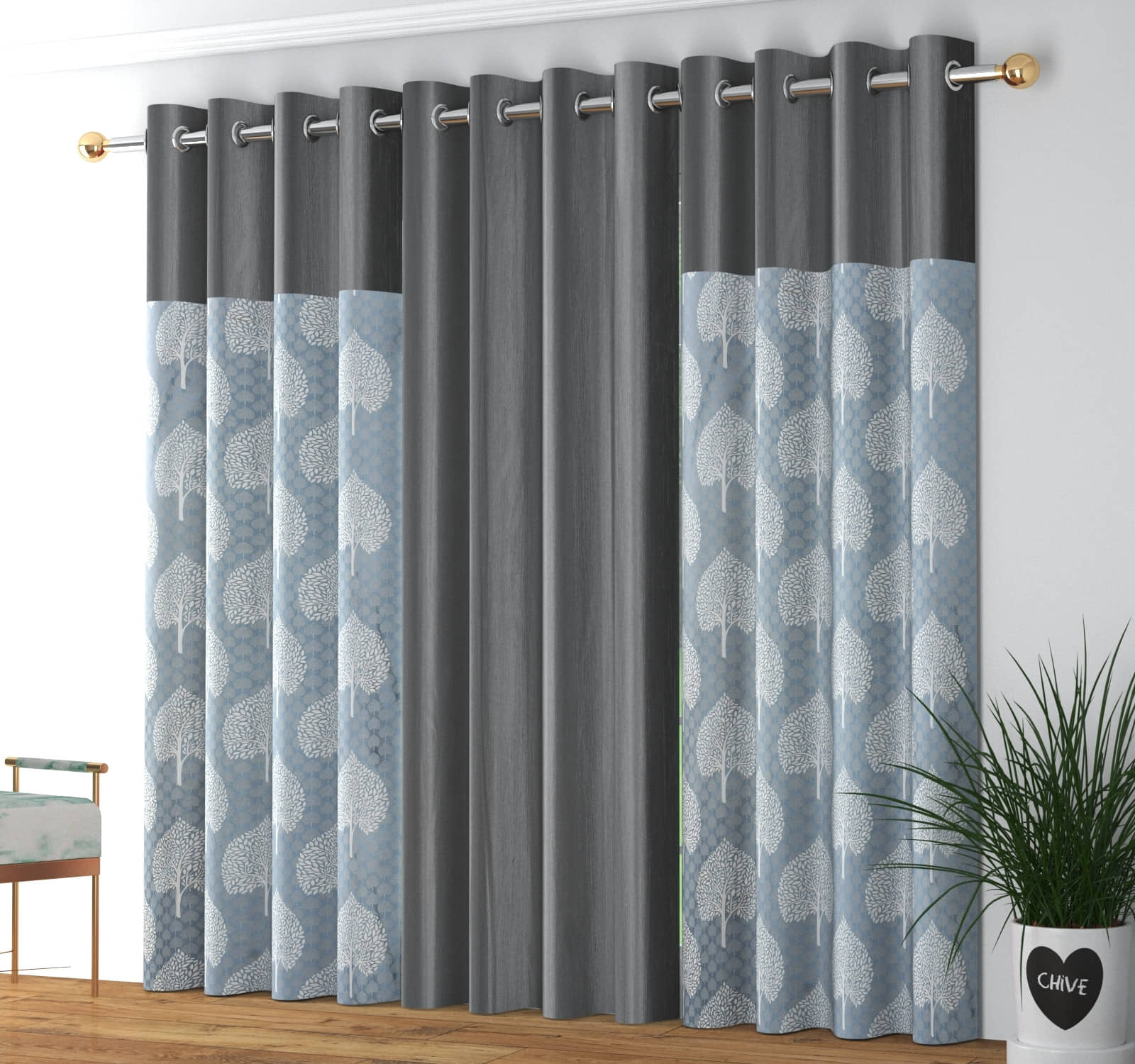 Kraftiq Homes Abstract Semi-Transparent Eyelet Curtain 7 ft ( Pack of 3 ) - Grey