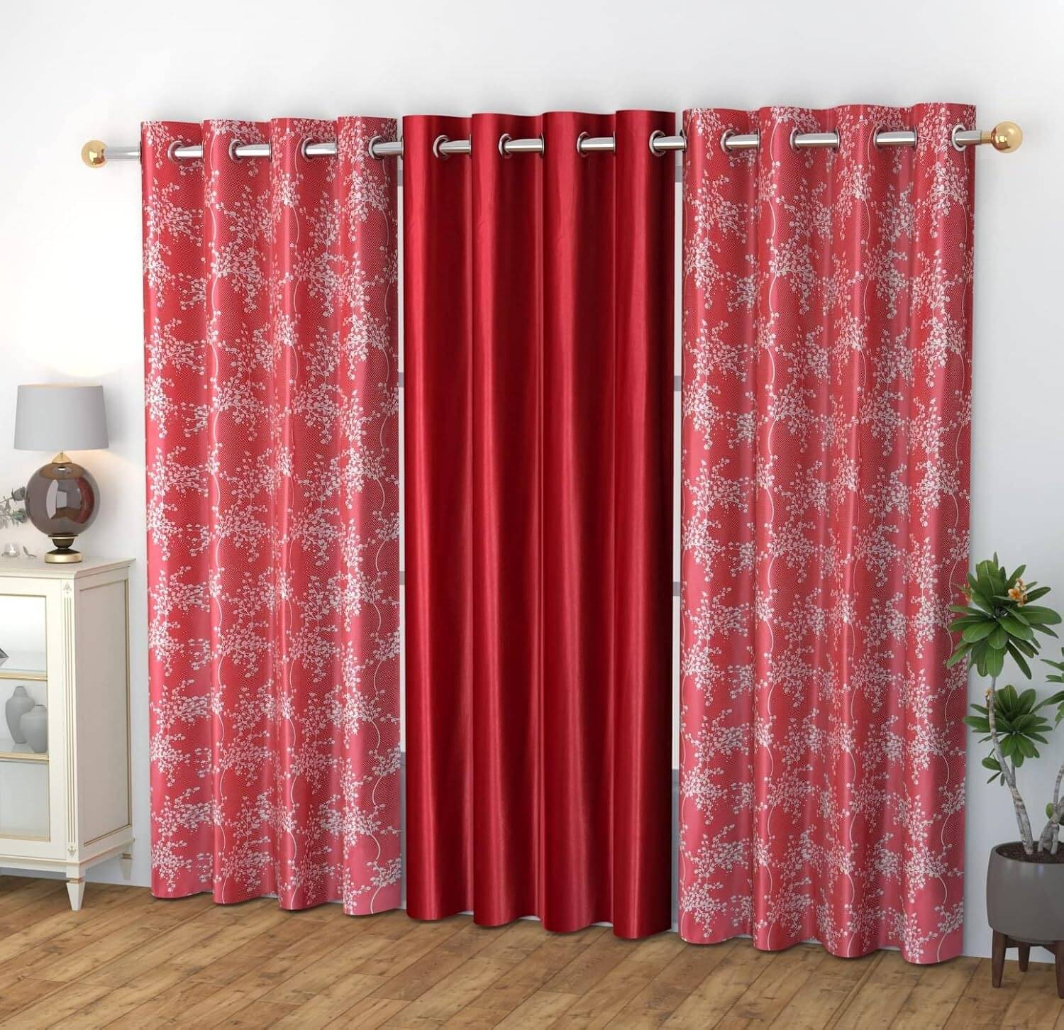     			Kraftiq Homes Abstract Semi-Transparent Eyelet Curtain 5 ft ( Pack of 3 ) - Maroon