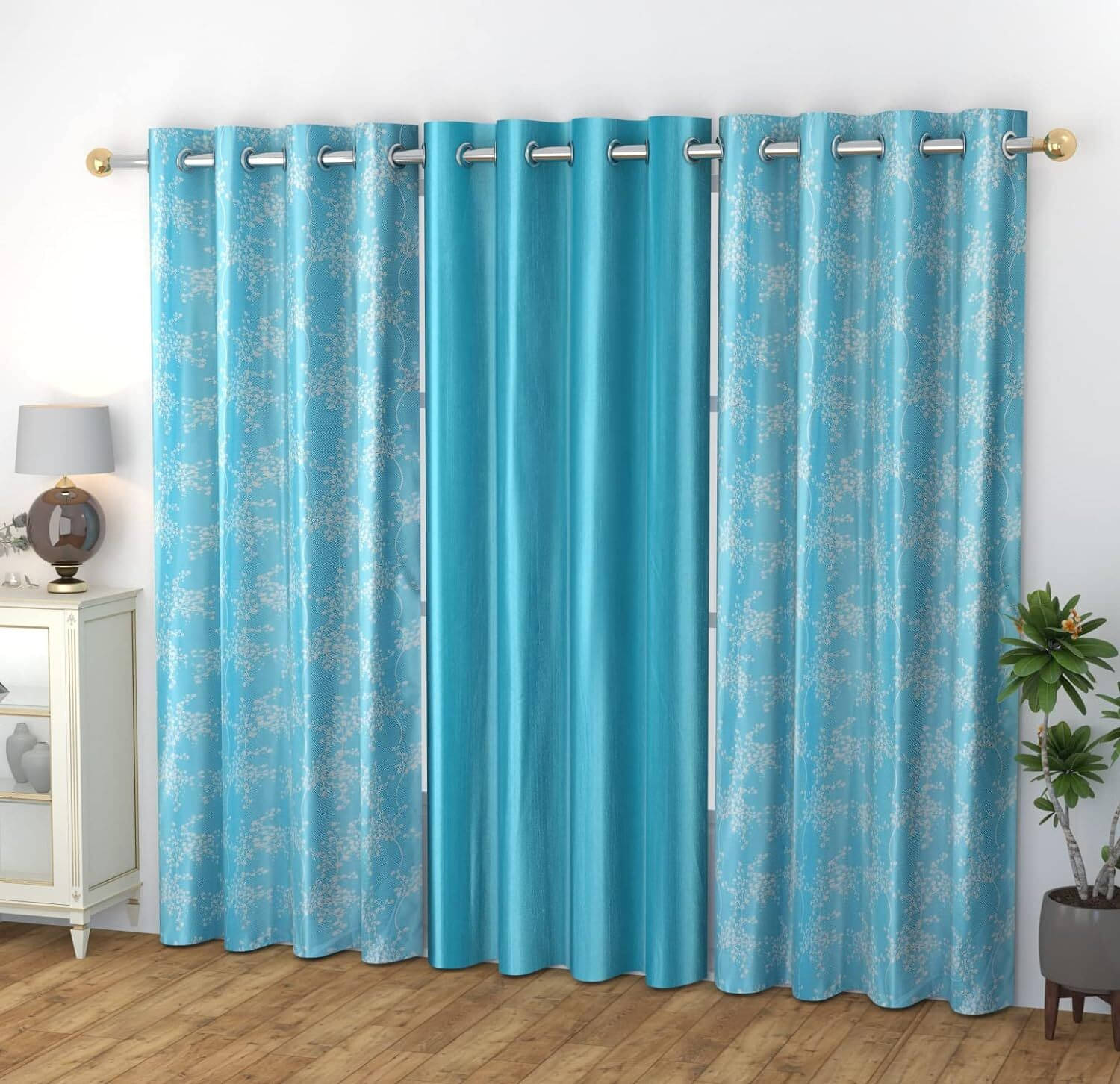 Kraftiq Homes Abstract Semi-Transparent Eyelet Curtain 9 ft ( Pack of 3 ) - Blue Kraftiq Homes Abstract Semi-Transparent Eyelet Curtain 9 ft ( Pack of 3 ) - Blue