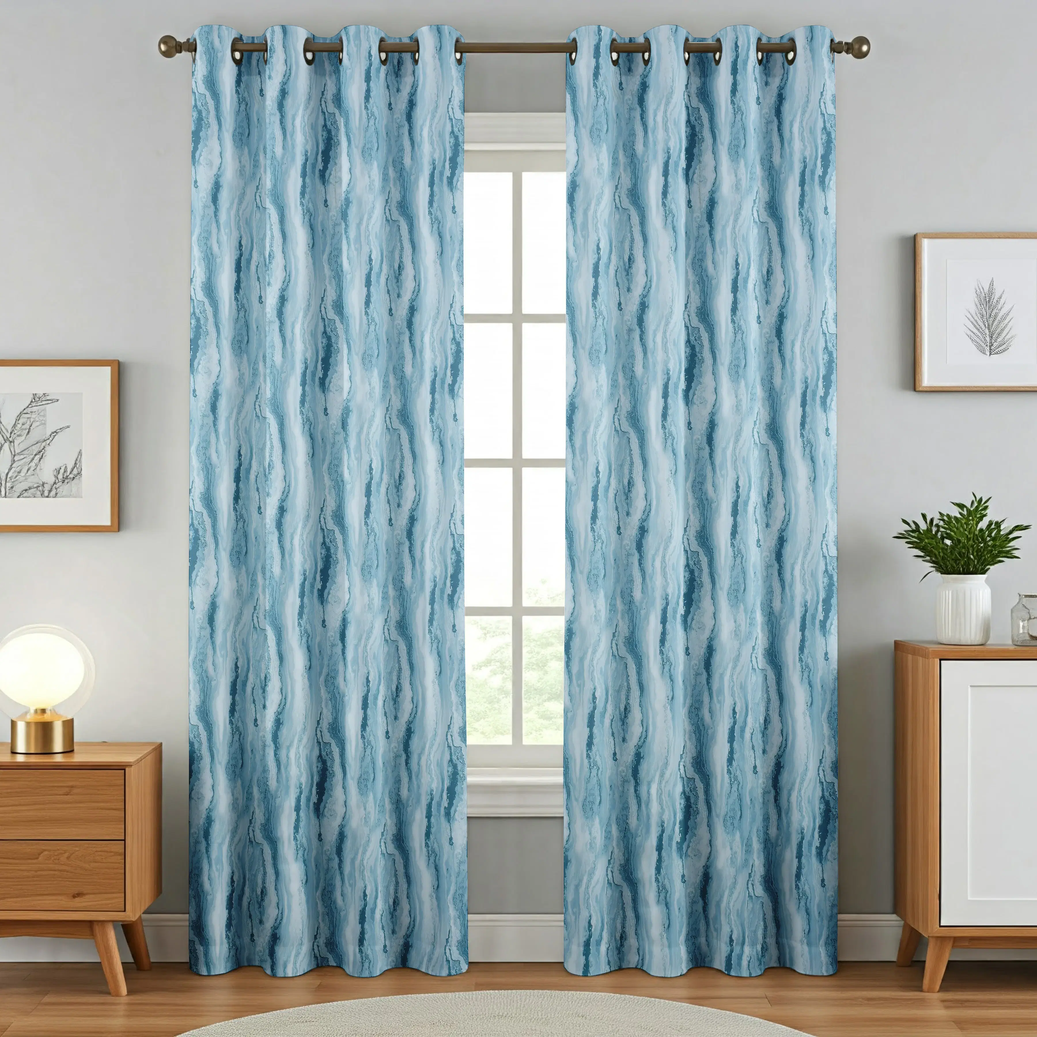 Kraftiq Homes Floral Blackout Eyelet Curtain 5 ft ( Pack of 2 ) - Blue