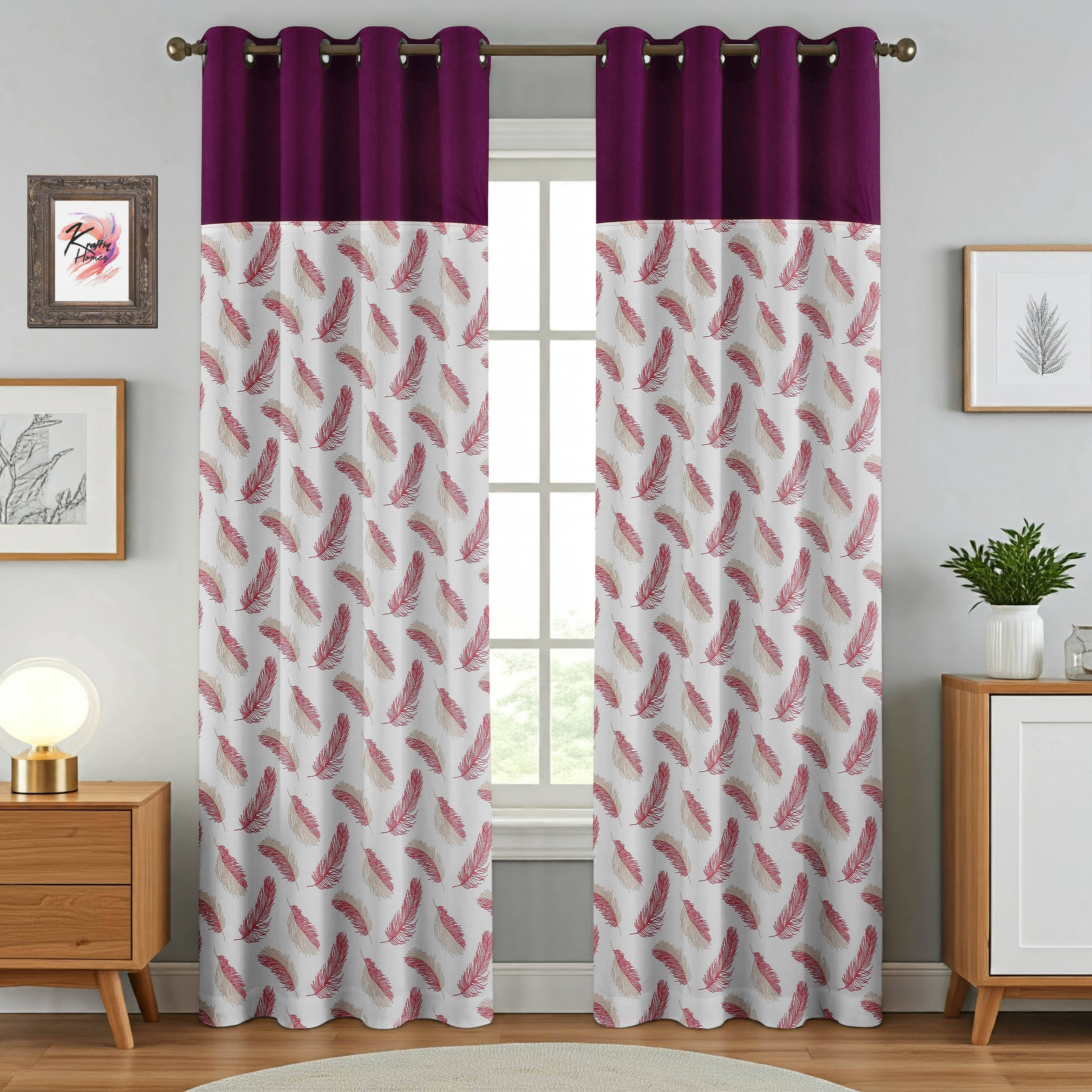 Kraftiq Homes Floral Semi-Transparent Eyelet Curtain 5 ft ( Pack of 2 ) - Maroon Kraftiq Homes Floral Semi-Transparent Eyelet Curtain 5 ft ( Pack of 2 ) - Maroon