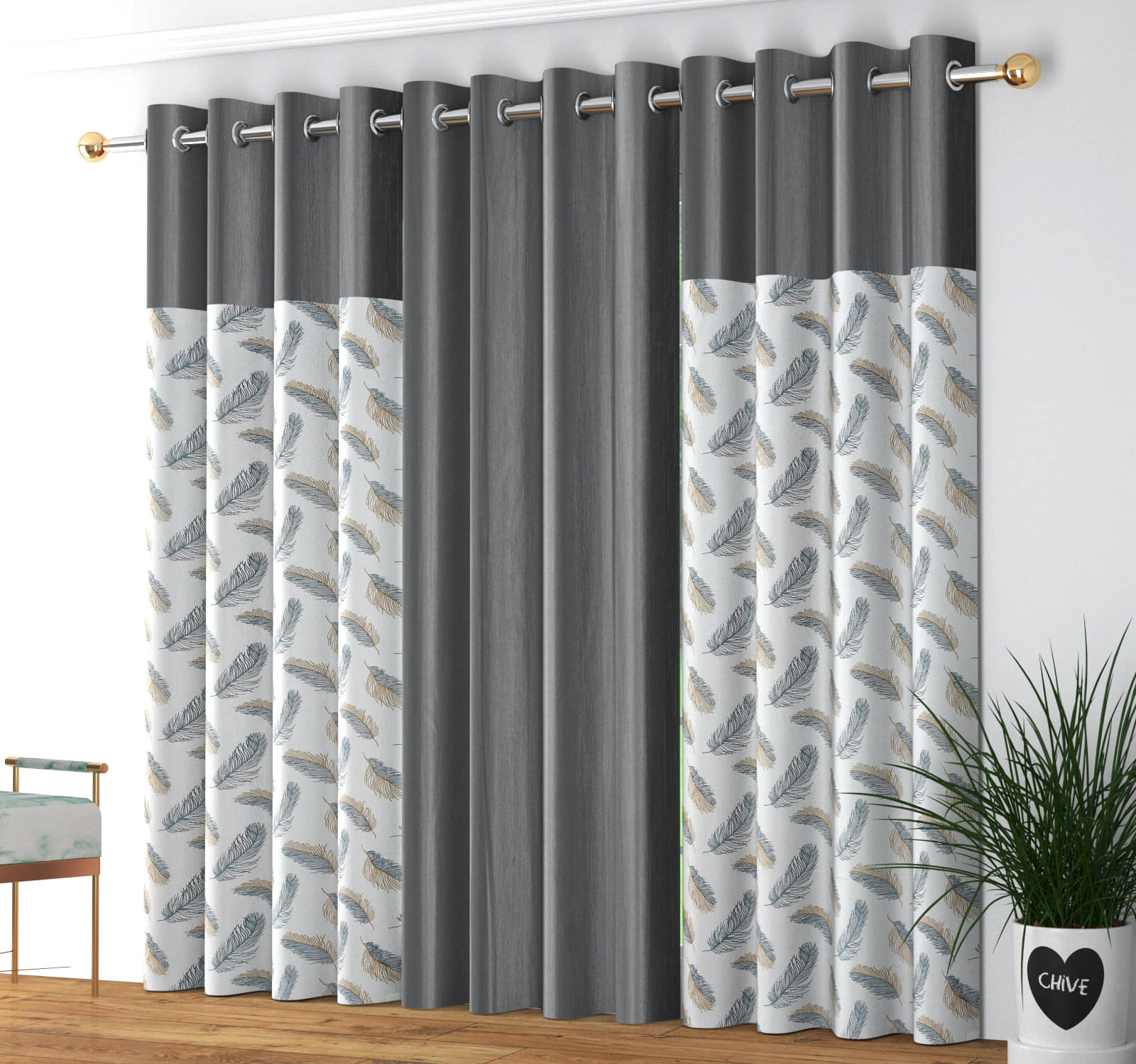 Kraftiq Homes Floral Semi-Transparent Eyelet Curtain 5 ft ( Pack of 3 ) - Grey Kraftiq Homes Floral Semi-Transparent Eyelet Curtain 5 ft ( Pack of 3 ) - Grey