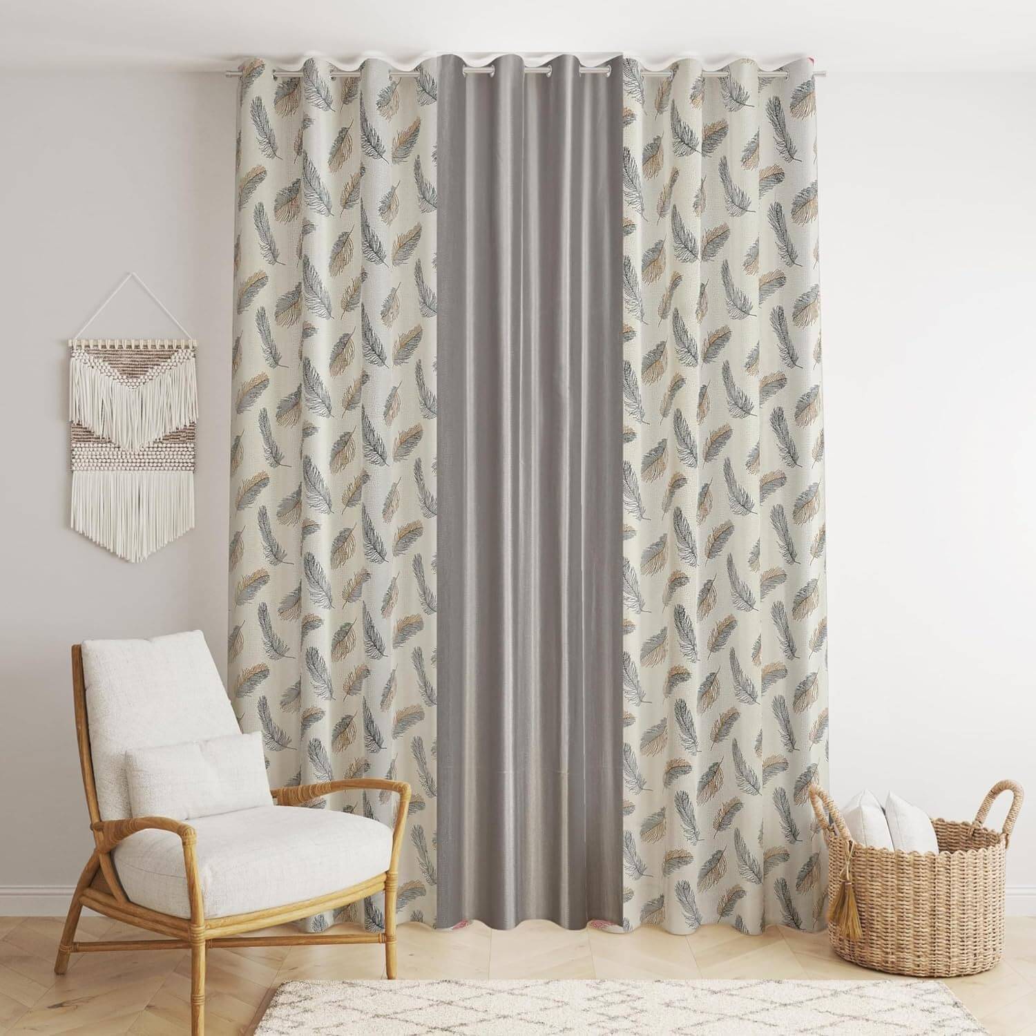 Kraftiq Homes Graphic Semi-Transparent Eyelet Curtain 5 ft ( Pack of 3 ) - Grey Kraftiq Homes Graphic Semi-Transparent Eyelet Curtain 5 ft ( Pack of 3 ) - Grey