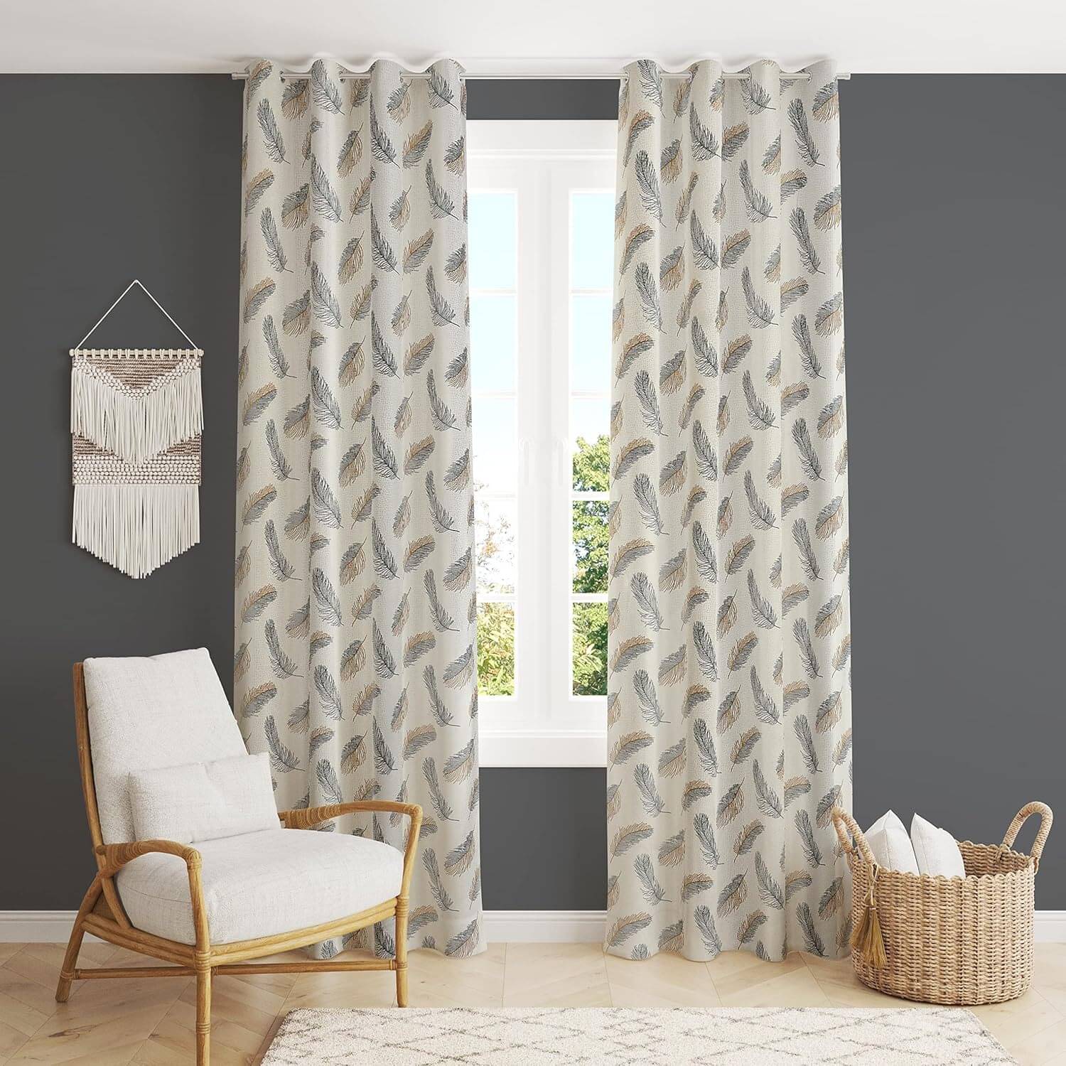 Kraftiq Homes Graphic Semi-Transparent Eyelet Curtain 7 ft ( Pack of 2 ) - Grey     			Kraftiq Homes Graphic Semi-Transparent Eyelet Curtain 7 ft ( Pack of 2 ) - Grey