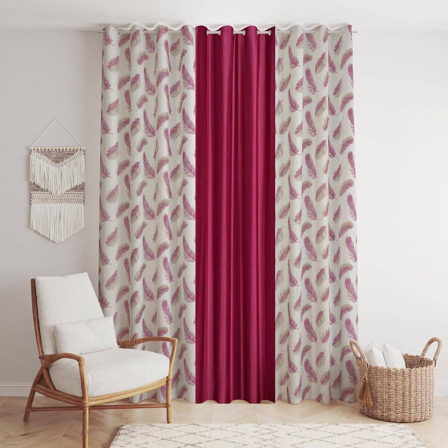 Kraftiq Homes Graphic Semi-Transparent Eyelet Curtain 9 ft ( Pack of 3 ) - Maroon Kraftiq Homes Graphic Semi-Transparent Eyelet Curtain 9 ft ( Pack of 3 ) - Maroon