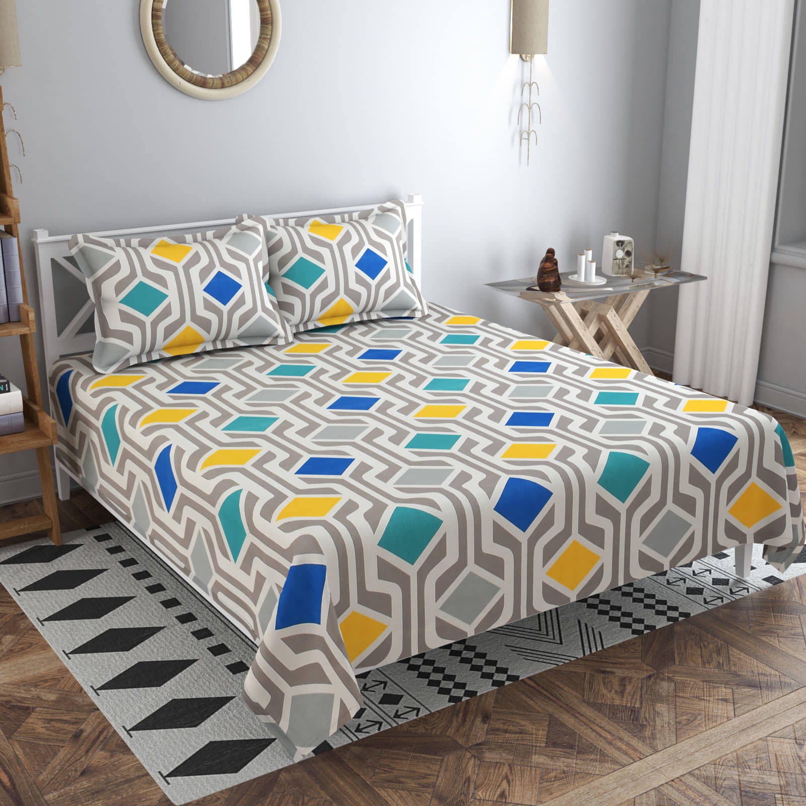 Kraftiq Homes Microfiber 1 Double Bedsheet with 2 Pillow Covers ( Multicolor )