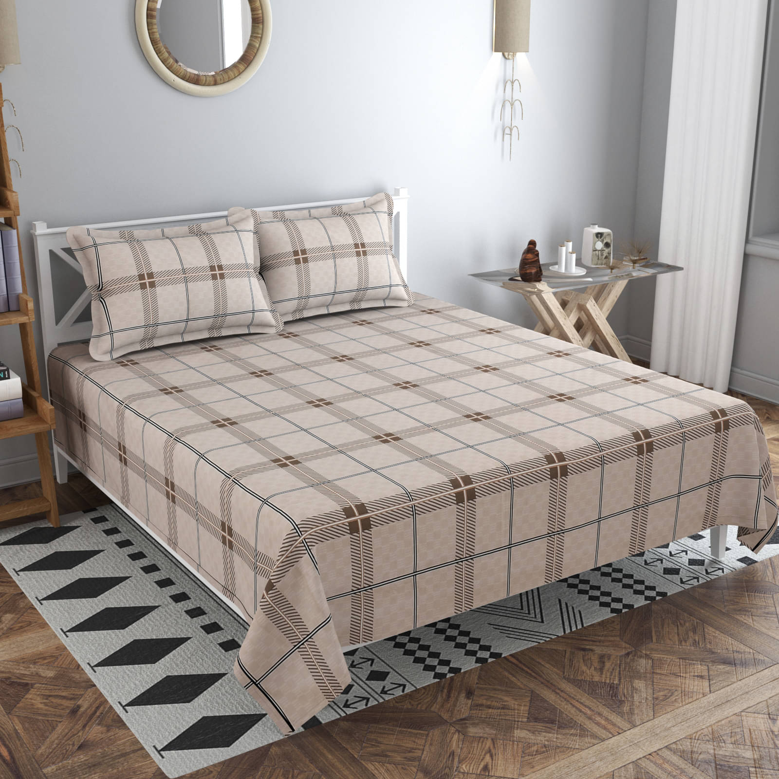     			Kraftiq Homes Microfiber 1 Double Bedsheet with 2 Pillow Covers ( Beige )
