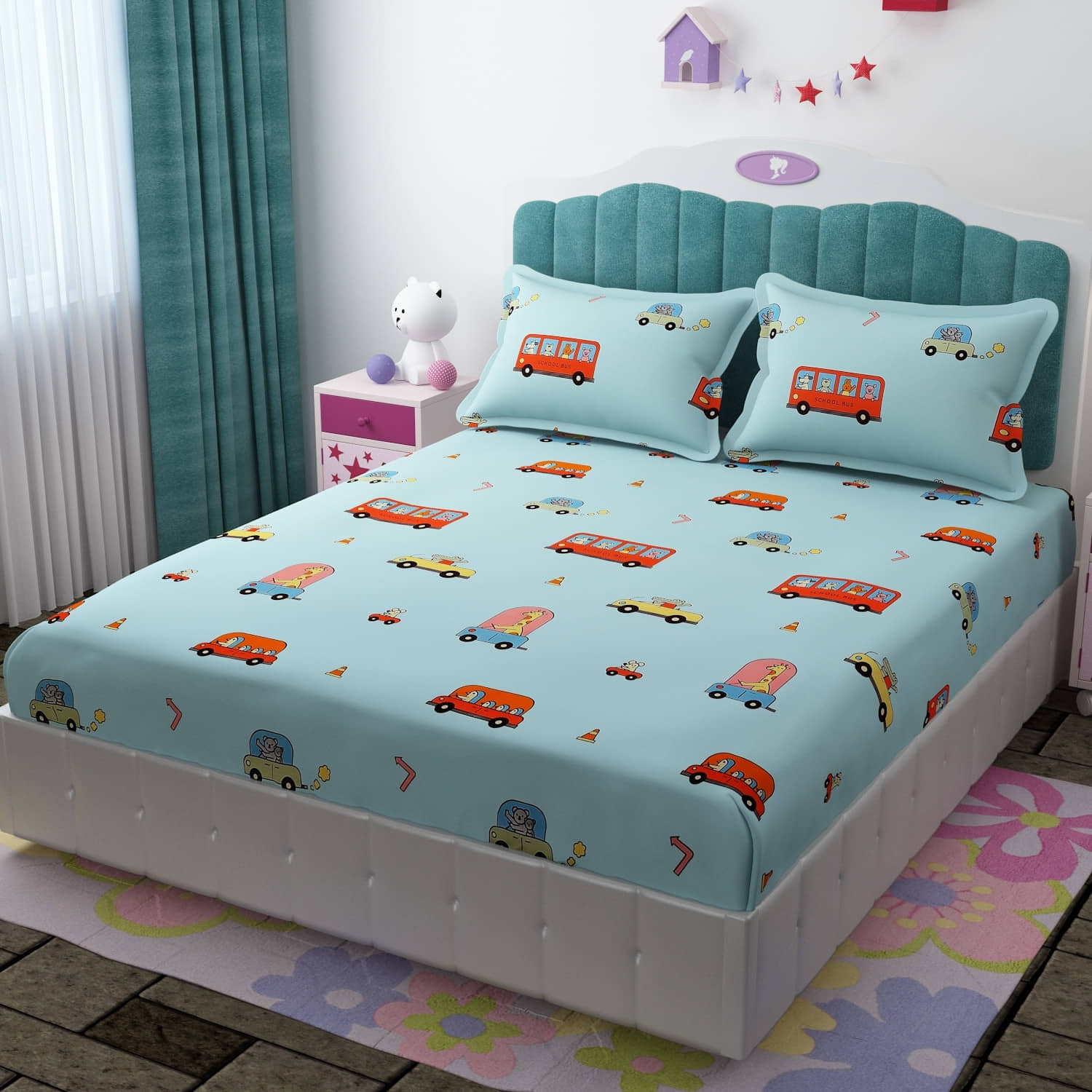 Kraftiq Homes Microfiber 1 Double Bedsheet with 2 Pillow Covers ( Blue )