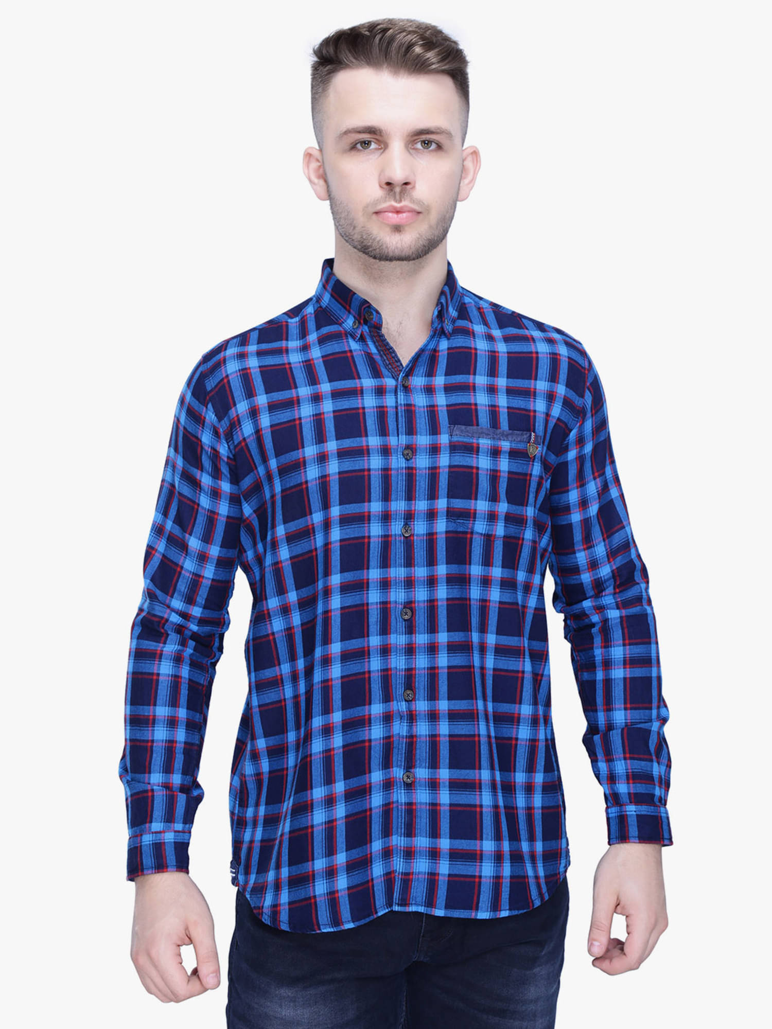     			Kuons Avenue 100% Cotton Regular Fit Checks Full Sleeves Men's Casual Shirt - Blue ( Pack of 1 )