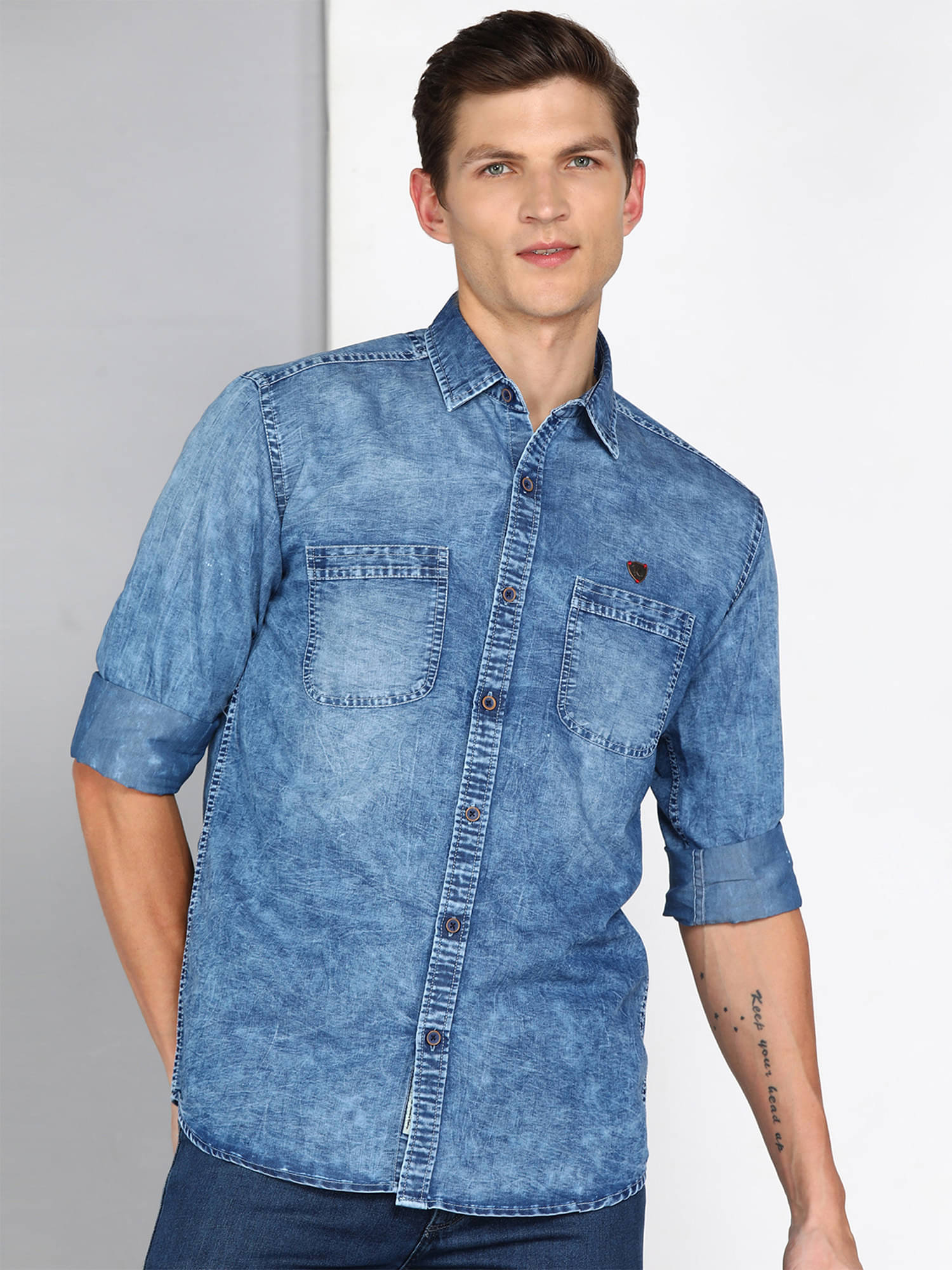Kuons Avenue Denim Regular Fit Solids Full Sleeves Men's Casual Shirt - Blue ( Pack of 1 )     			Kuons Avenue Denim Regular Fit Solids Full Sleeves Men's Casual Shirt - Blue ( Pack of 1 )