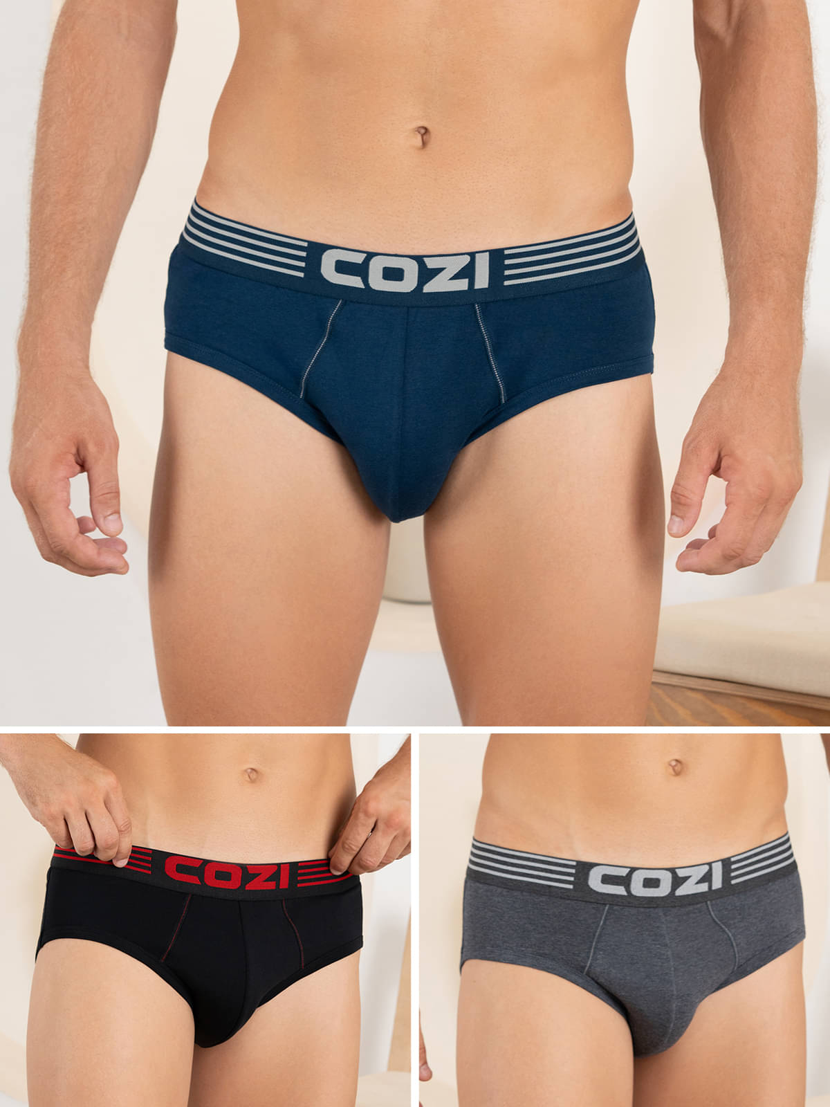 Lux Cozi Pack of 3 Cotton Blend Briefs For Men's ( Multicolor2 ) Lux Cozi Pack of 3 Cotton Blend Briefs For Men's ( Multicolor2 )