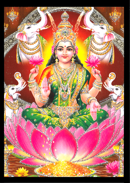 MAHALAKSHMI MATA Sparkled Laminated Photo 5 (Width) x 7 (Length) inch on Wooden Base With Back Support Mount MAHALAKSHMI MATA Sparkled Laminated Photo 5 (Width) x 7 (Length) inch on Wooden Base With Back Support Mount