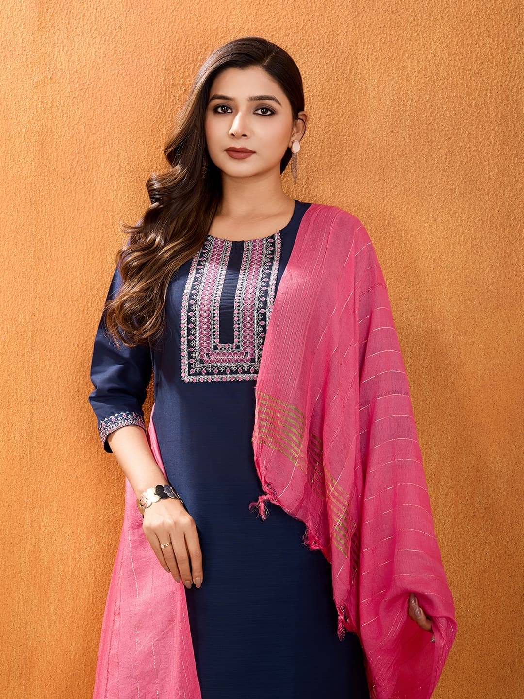     			MANJARA Women Cotton Blend Solid Straight Kurti With Pants ( Blue )