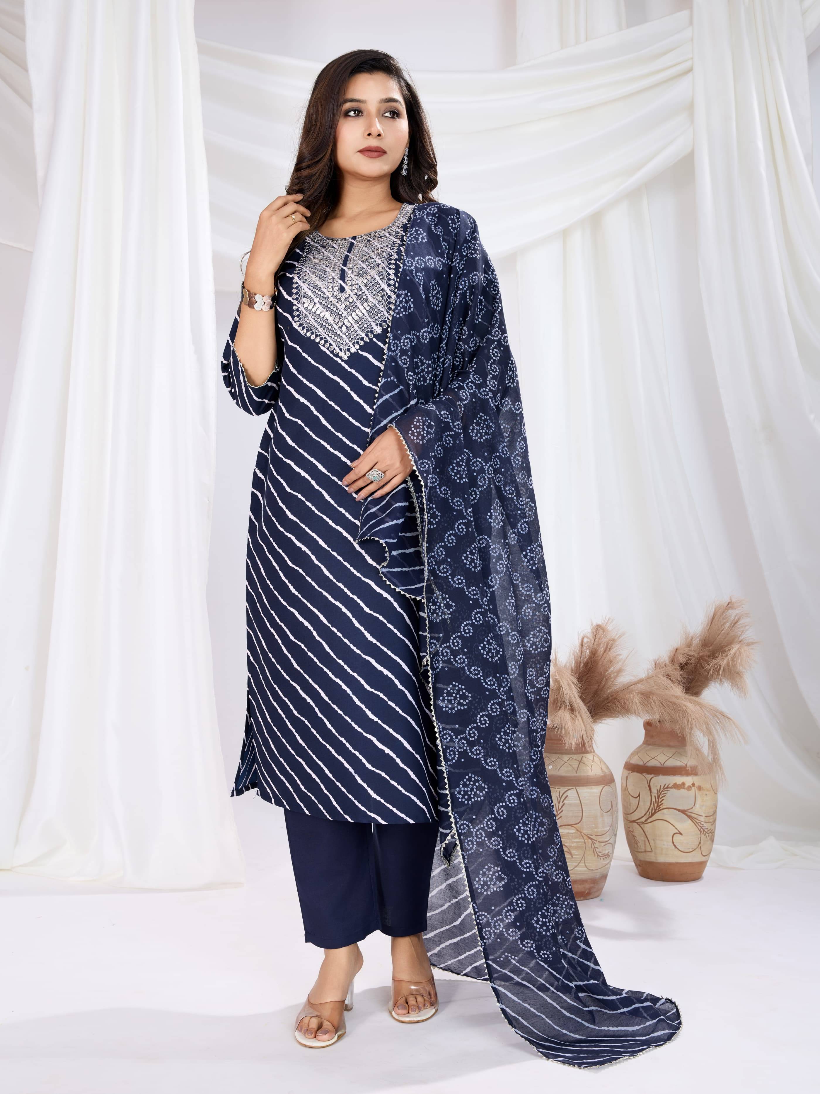 MANJARA Women Cotton Blend Solid Straight Kurti With Pants ( Blue ) MANJARA Women Cotton Blend Solid Straight Kurti With Pants ( Blue )