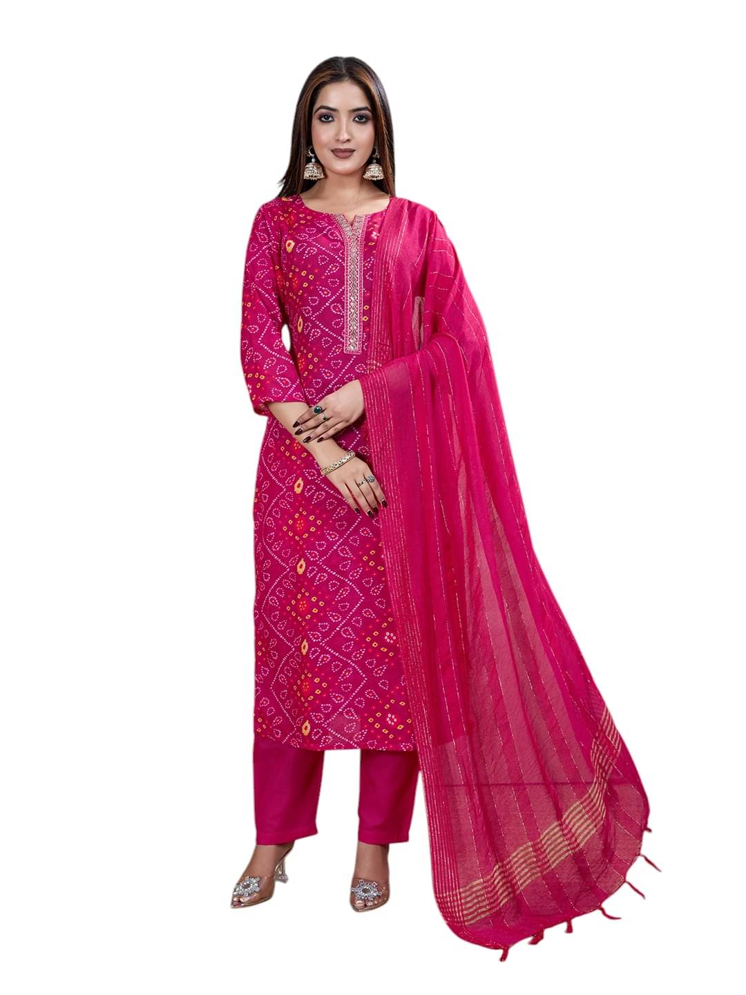     			MANJARA Women Cotton Blend Solid Straight Kurti With Pants ( Pink )