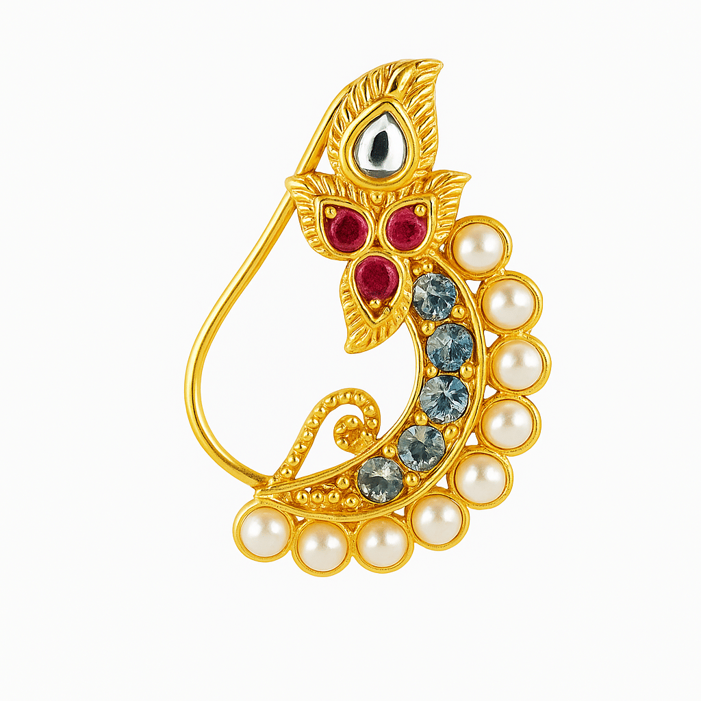     			Navadurga Traditional Gold Plated Pearl & Stone Nathni for Women Design By Vanita