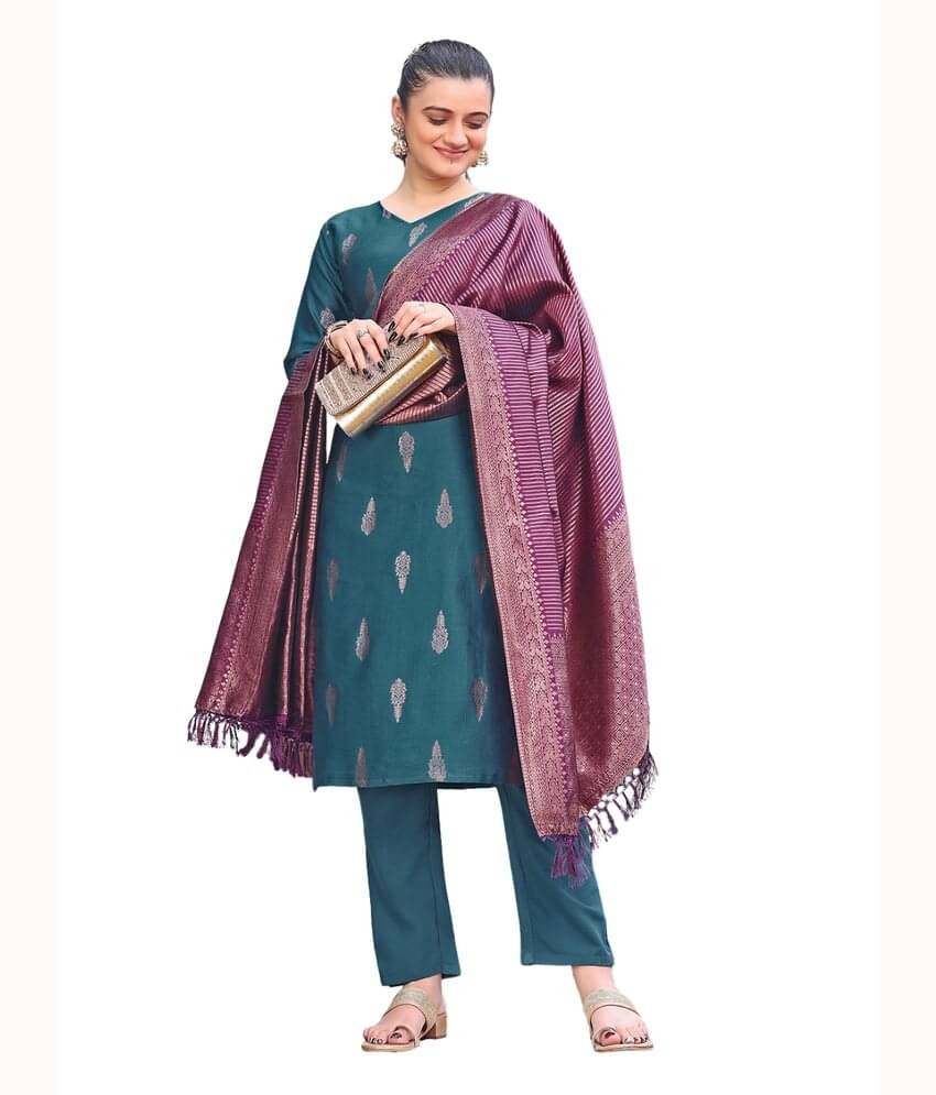 Neev's Dizain Studio Women Silk Embroidered Straight Kurti With Pants ( Blue ) Neev's Dizain Studio Women Silk Embroidered Straight Kurti With Pants ( Blue )