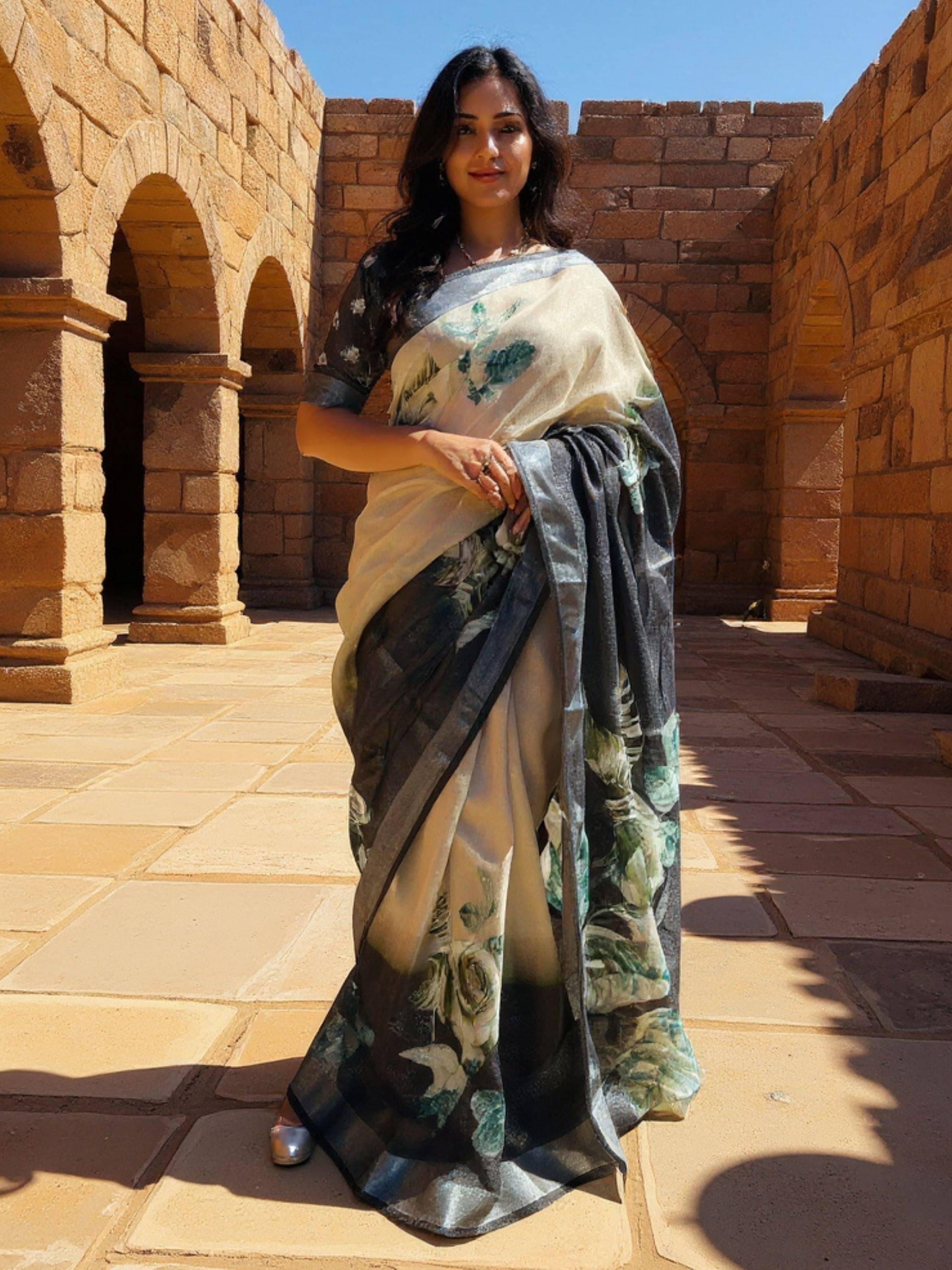     			Niza Fashion Cotton Printed Regular Saree With Unstitched Blouse Piece ( Black )